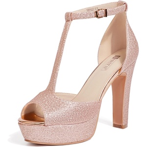 image:imageIDIFU Womens IN5 Polly Platform Chunky High Heels TStrap Sexy Sandals Peep Toe Wedding Party Prom Dress Shoes for Women BrideRose Gold Shiny