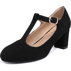 image:imageIDIFU Womens Pumps Dress Shoes for Women Mary Jane Low Chunky Closed Toe TStrap Womens Dress Shoes Wedding Shoes for Bride Black Nude Silver Heels for WomenBlack Nubuck