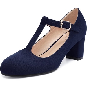 image:imageIDIFU Womens Pumps Dress Shoes for Women Mary Jane Low Chunky Closed Toe TStrap Womens Dress Shoes Wedding Shoes for Bride Black Nude Silver Heels for WomenBlue Suede