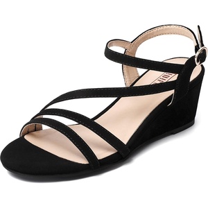 image:imageIDIFU Womens Wedge Heel Sandal Dress Low Strappy 2 Inch Open Toe Wedding Bridal Shoes for Woman Ladies Evening FormalBlack Nubuck
