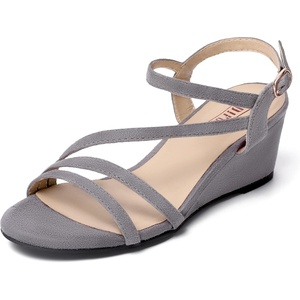 image:imageIDIFU Womens Wedge Heel Sandal Dress Low Strappy 2 Inch Open Toe Wedding Bridal Shoes for Woman Ladies Evening FormalGray Suede
