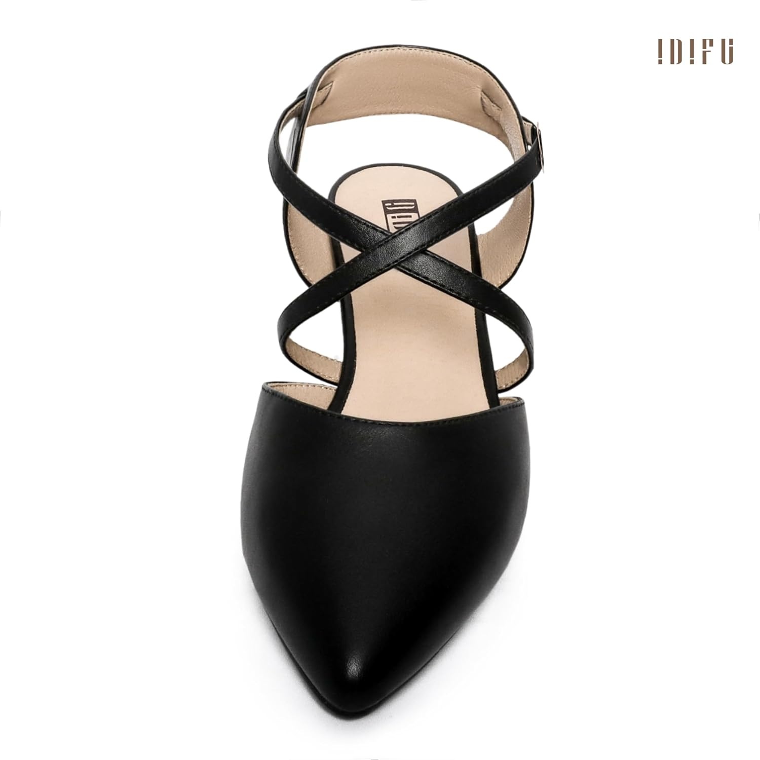 image:imageIDIFU IN2 Womens Pumps Closed Toe Low Heel Dress Shoes for Women Pointed Toe Kitten Heels Comfortable Casual Sparkly Rhinestone Wedding Bridal Formal Work Office Prom Party Strappy Ankle Strap HeelsBlack Pu Classic