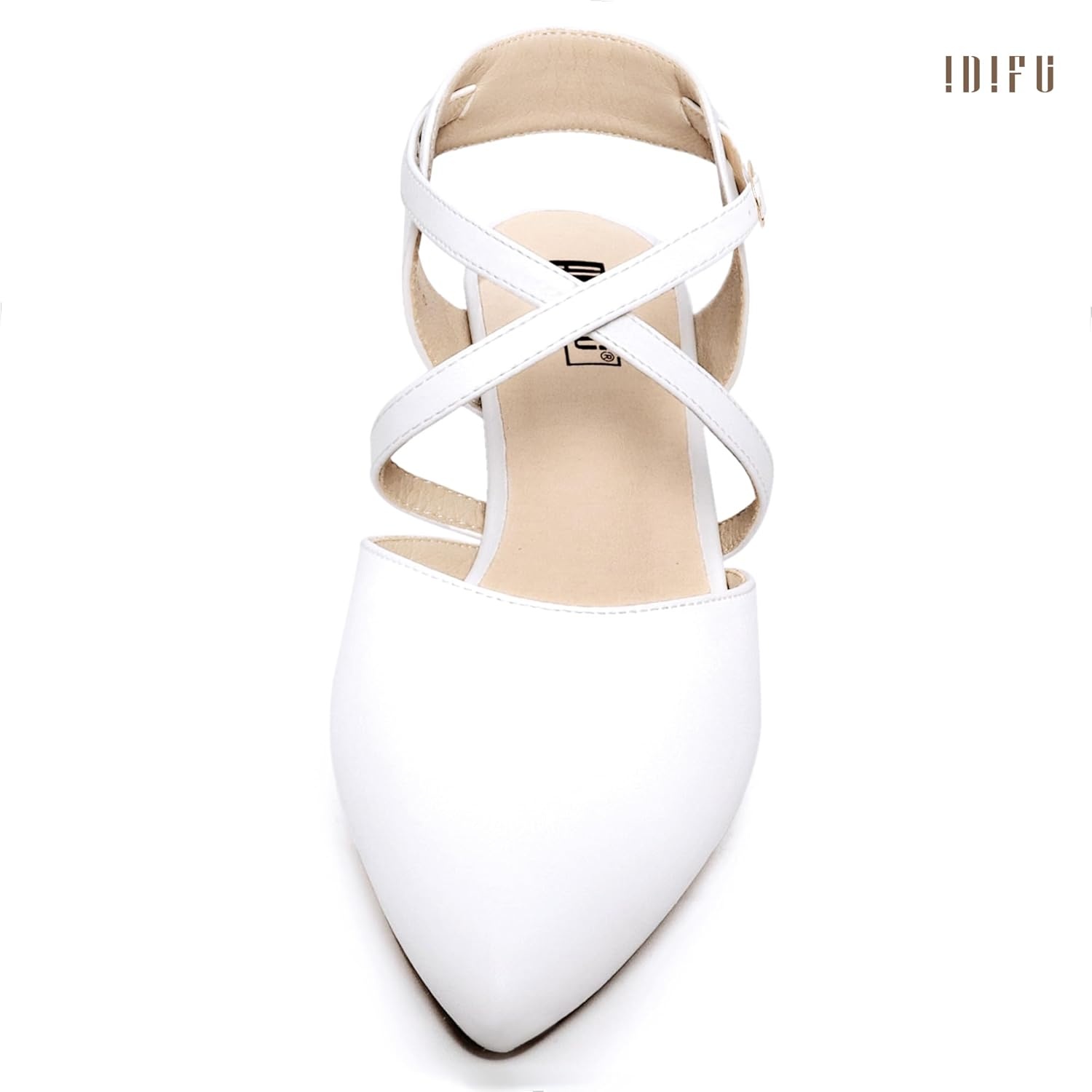image:imageIDIFU IN2 Womens Pumps Closed Toe Low Heel Dress Shoes for Women Pointed Toe Kitten Heels Comfortable Casual Sparkly Rhinestone Wedding Bridal Formal Work Office Prom Party Strappy Ankle Strap HeelsWhite Pu Classic