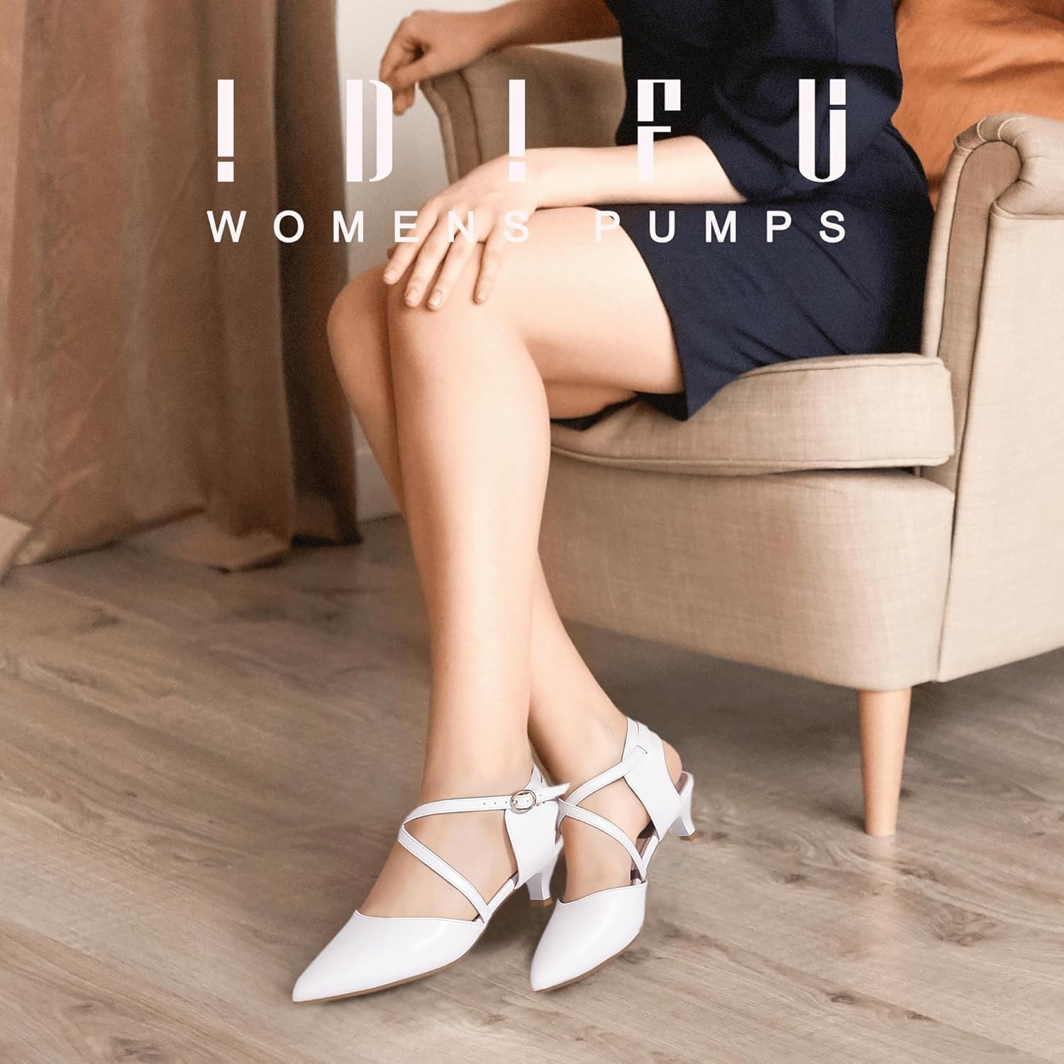 image:imageIDIFU IN2 Womens Pumps Closed Toe Low Heel Dress Shoes for Women Pointed Toe Kitten Heels Comfortable Casual Sparkly Rhinestone Wedding Bridal Formal Work Office Prom Party Strappy Ankle Strap HeelsWhite Pu Classic