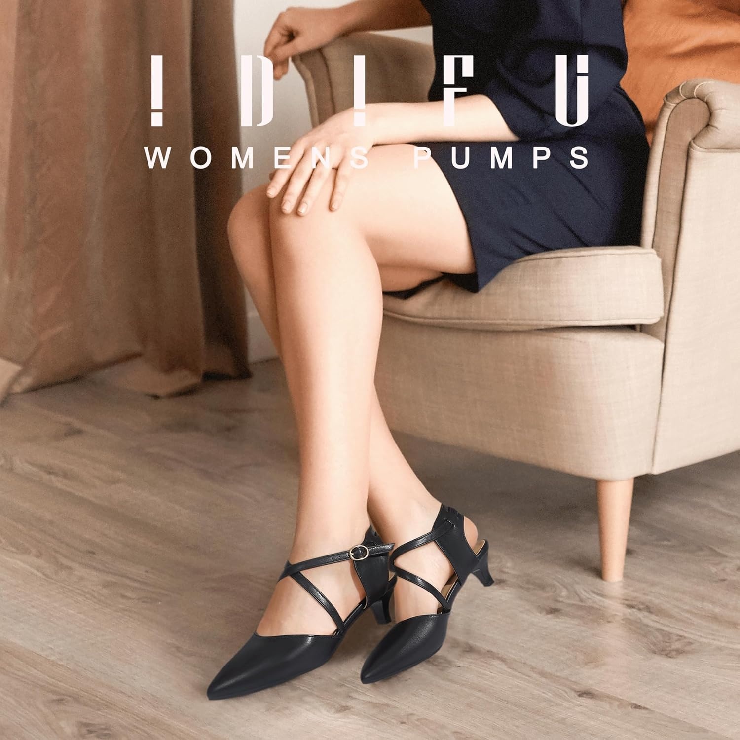 image:imageIDIFU IN2 Womens Pumps Closed Toe Low Heel Dress Shoes for Women Pointed Toe Kitten Heels Comfortable Casual Sparkly Rhinestone Wedding Bridal Formal Work Office Prom Party Strappy Ankle Strap HeelsBlack Pu Classic