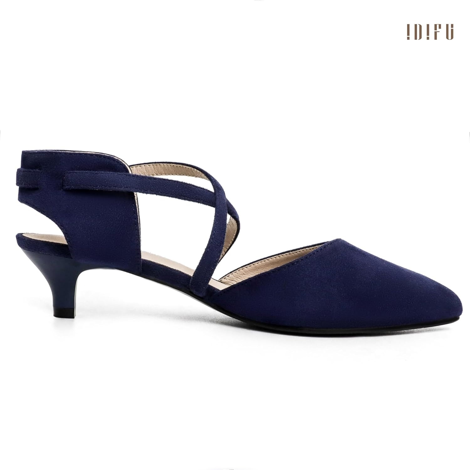 image:imageIDIFU IN2 Womens Pumps Closed Toe Low Heel Dress Shoes for Women Pointed Toe Kitten Heels Comfortable Casual Sparkly Rhinestone Wedding Bridal Formal Work Office Prom Party Strappy Ankle Strap HeelsBlue Suede Classic