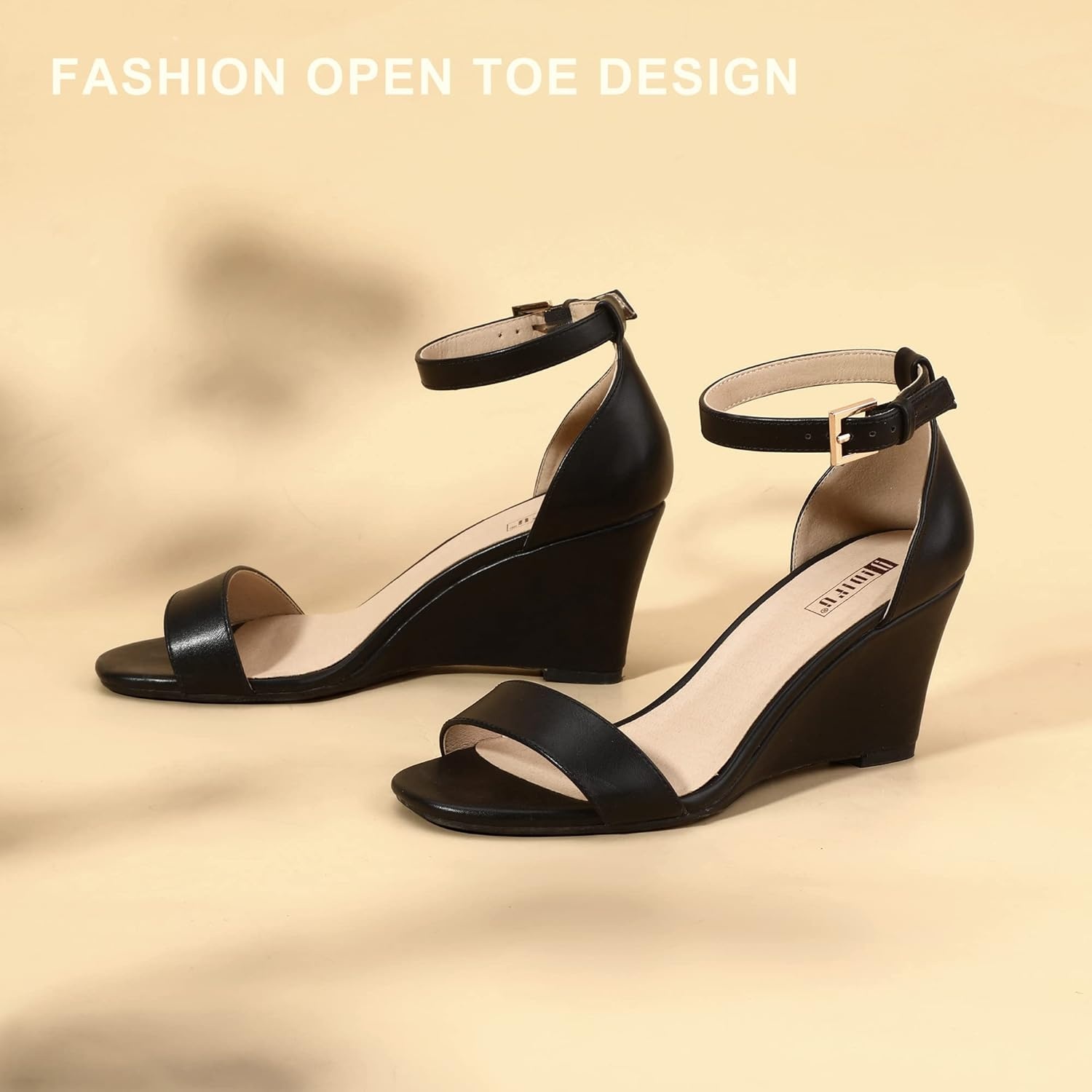 image:imageIDIFU Womens Classic Wedge Heels Sandals 3 Inch Ankle Strap Open Toe Evening Dress Wedding ShoesBlack Pu