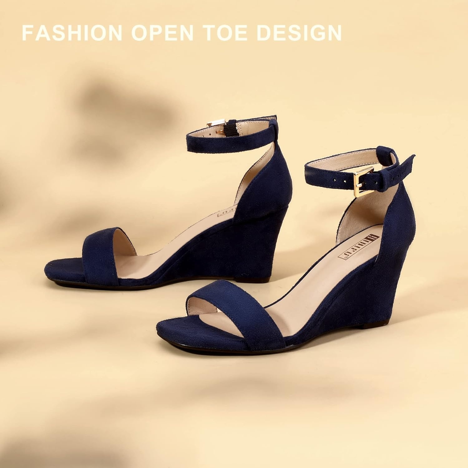 image:imageIDIFU Womens Classic Wedge Heels Sandals 3 Inch Ankle Strap Open Toe Evening Dress Wedding ShoesBlue Suede