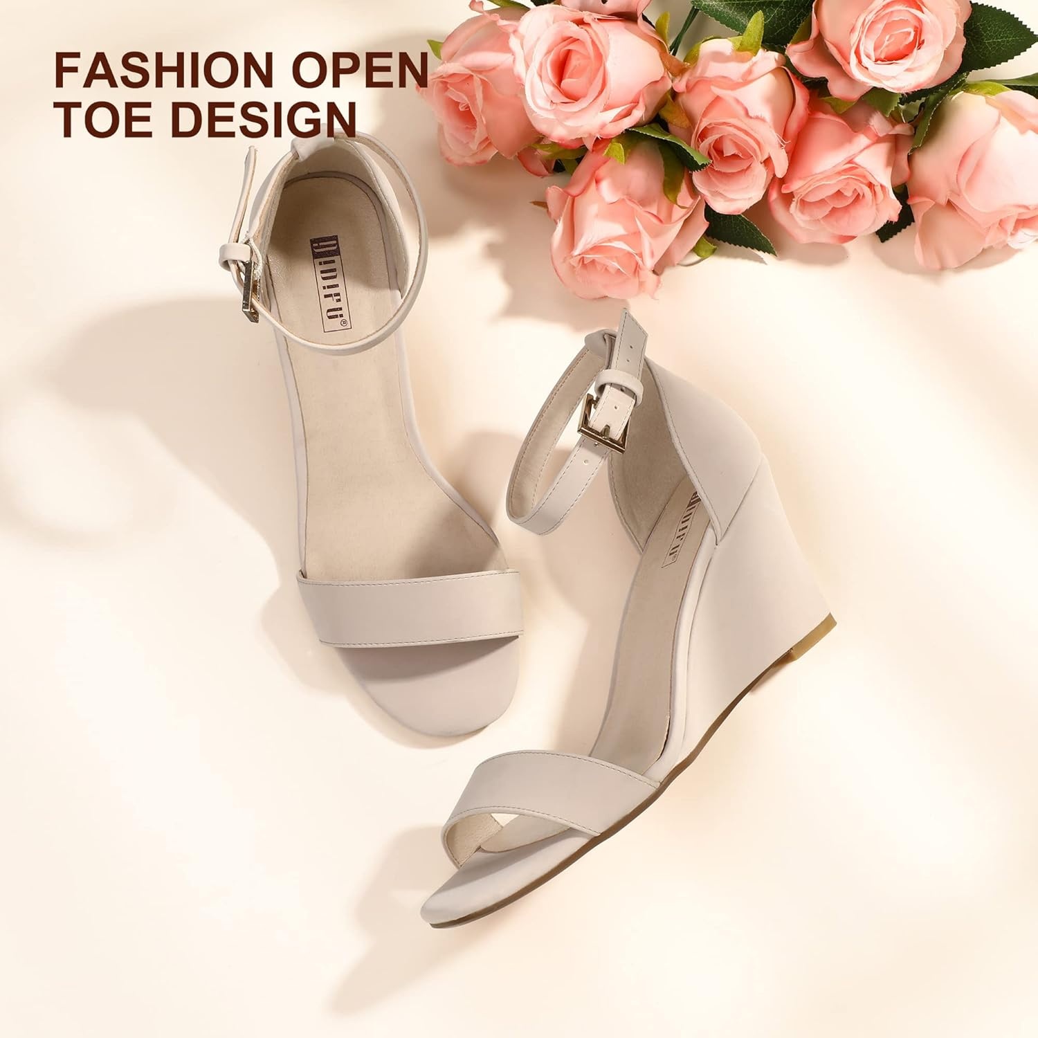 image:imageIDIFU Womens Classic Wedge Heels Sandals 3 Inch Ankle Strap Open Toe Evening Dress Wedding ShoesNude Nubuck