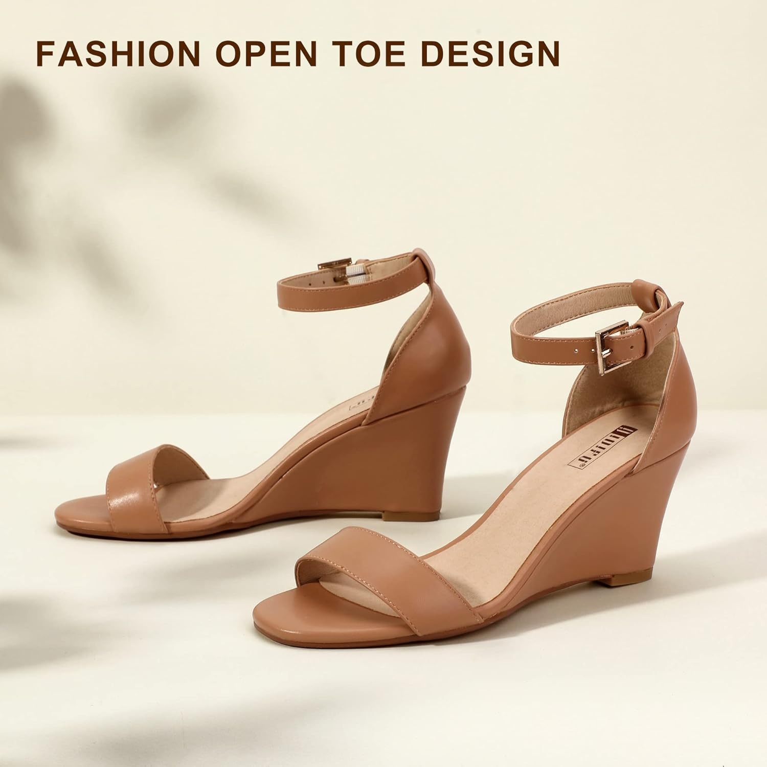 image:imageIDIFU Womens Classic Wedge Heels Sandals 3 Inch Ankle Strap Open Toe Evening Dress Wedding ShoesNude Pu