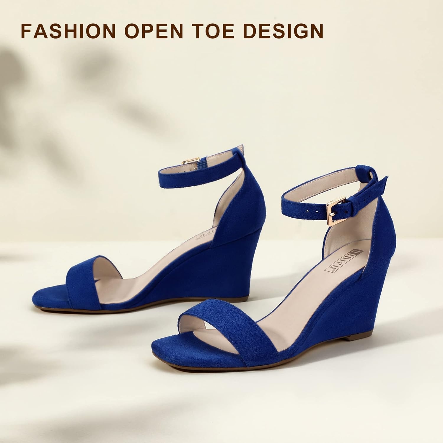 image:imageIDIFU Womens Classic Wedge Heels Sandals 3 Inch Ankle Strap Open Toe Evening Dress Wedding ShoesRoyal Blue Suede