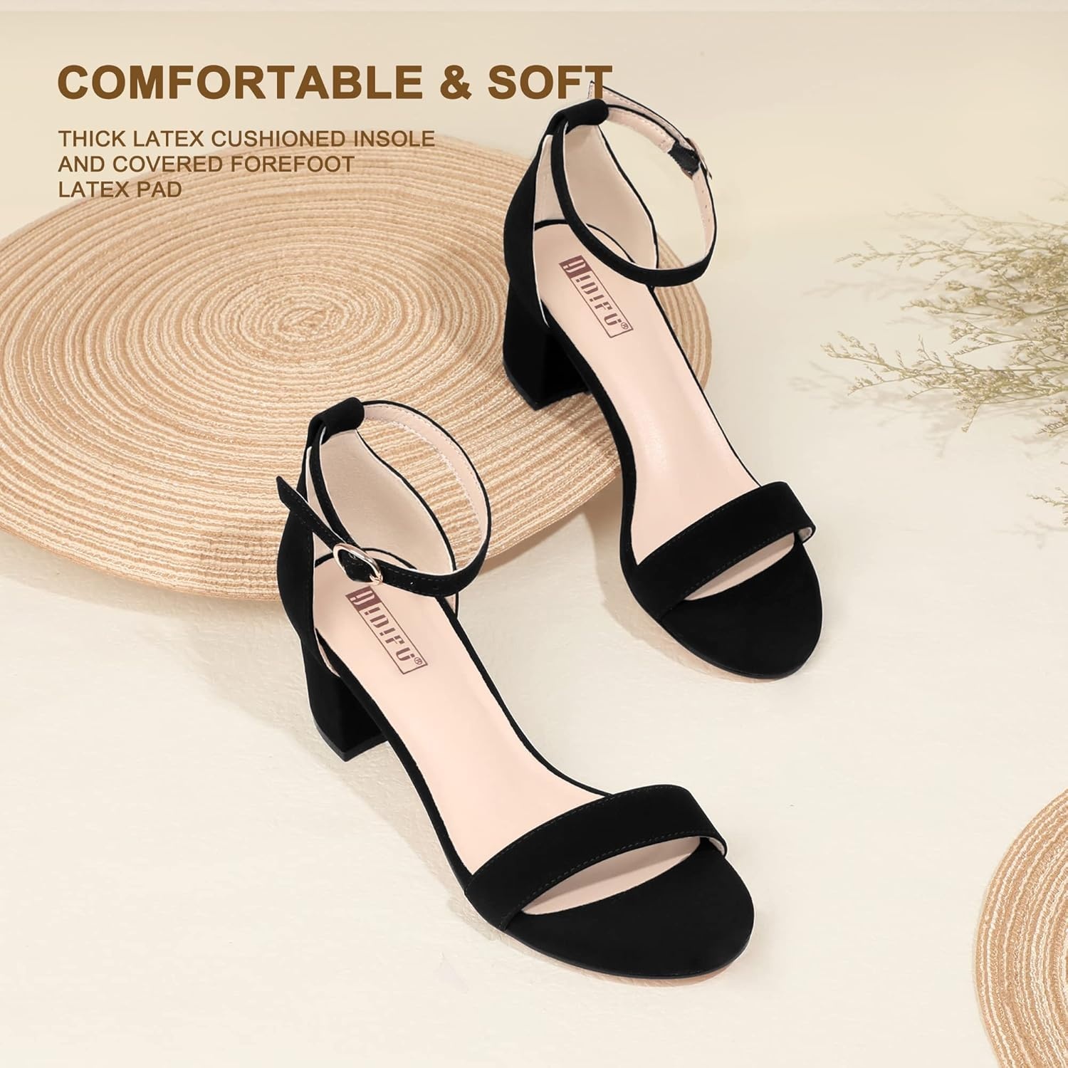 image:imageIDIFU Womens CookieLO Low Block Heels Chunky Sandals Ankle Strap Wedding Dress Pump ShoesCookielo Black Nubuck
