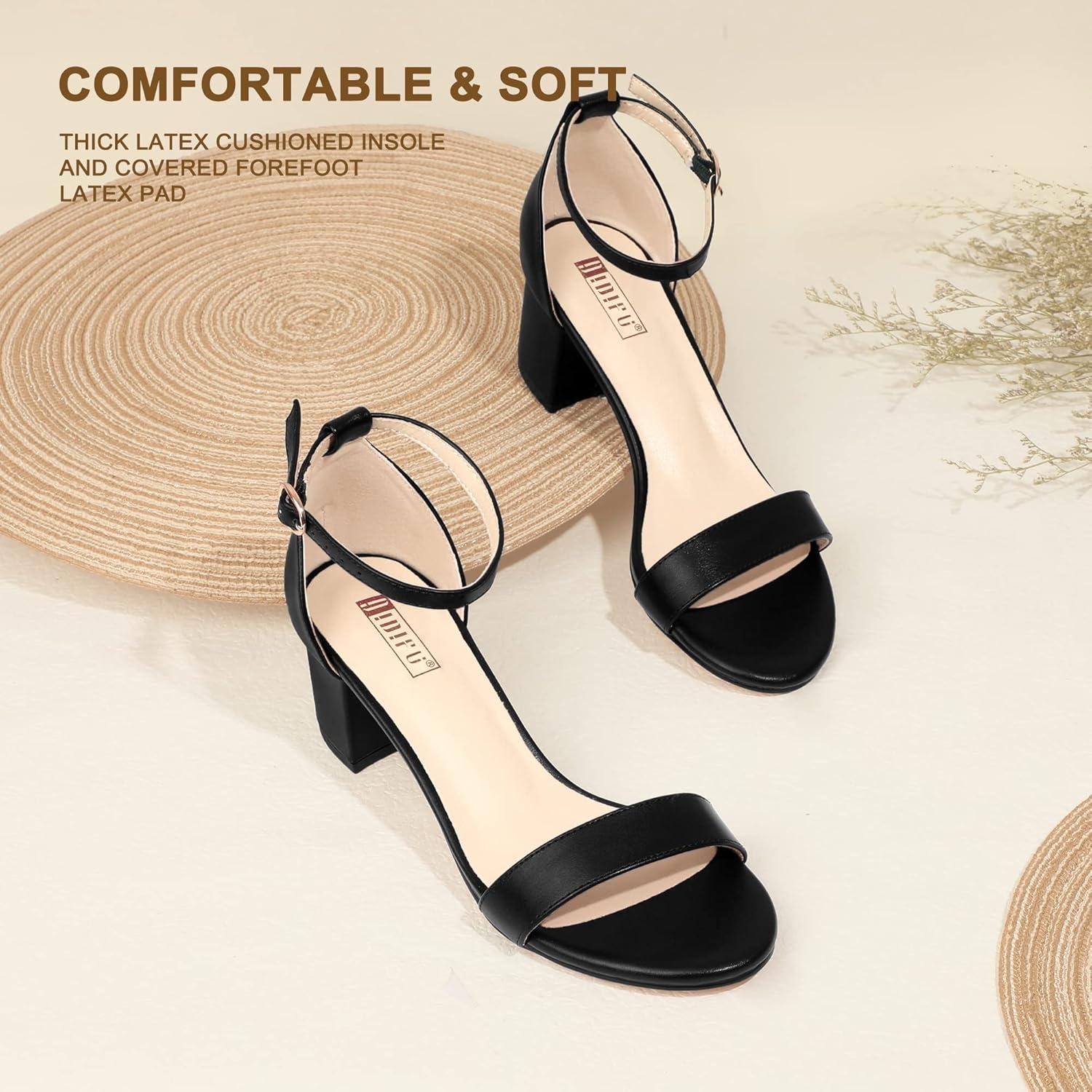 image:imageIDIFU Womens CookieLO Low Block Heels Chunky Sandals Ankle Strap Wedding Dress Pump ShoesCookielo Black Pu