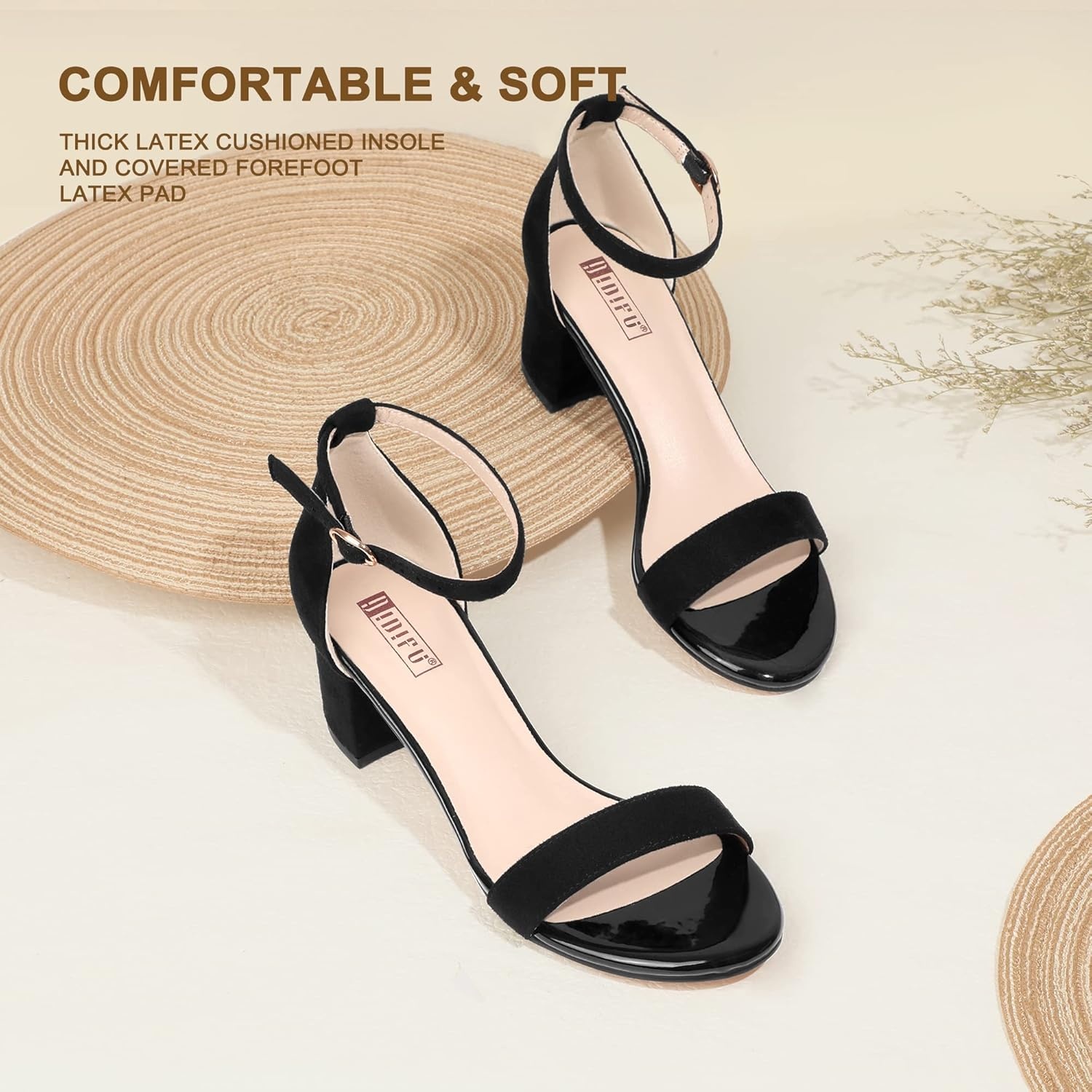image:imageIDIFU Womens CookieLO Low Block Heels Chunky Sandals Ankle Strap Wedding Dress Pump ShoesCookielo Black Suede