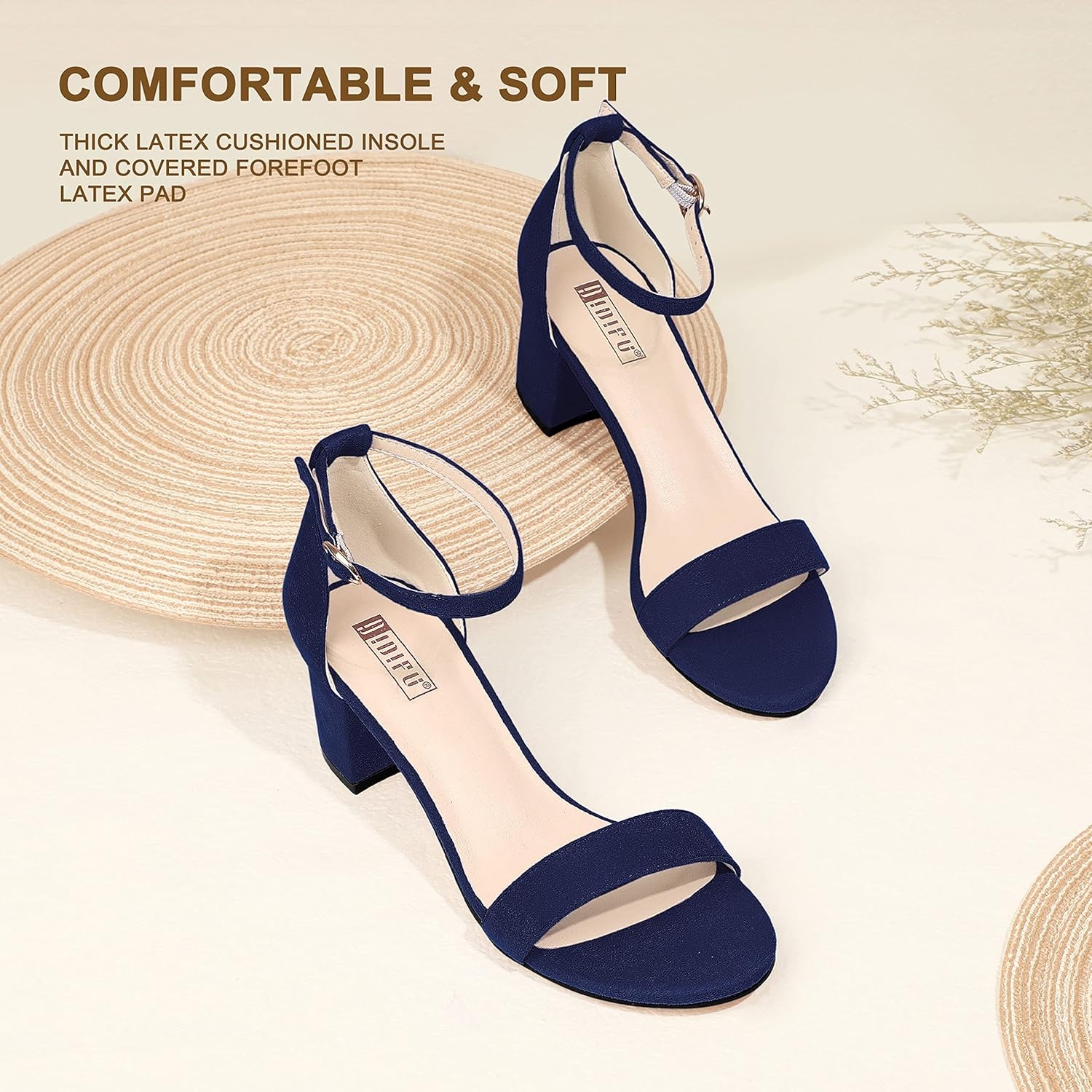 image:imageIDIFU Womens CookieLO Low Block Heels Chunky Sandals Ankle Strap Wedding Dress Pump ShoesCookielo Blue Suede