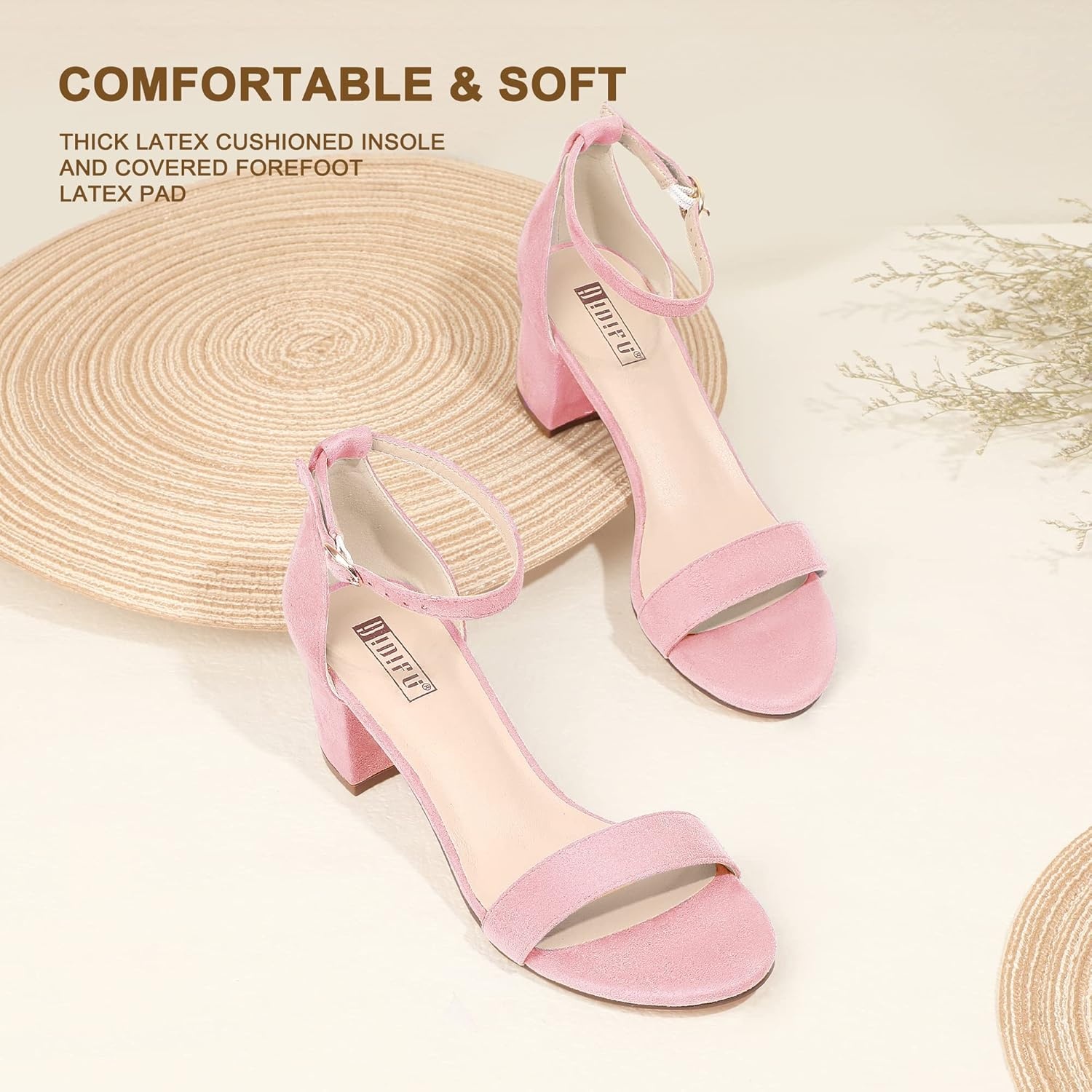 image:imageIDIFU Womens CookieLO Low Block Heels Chunky Sandals Ankle Strap Wedding Dress Pump ShoesCookielo Pink Suede