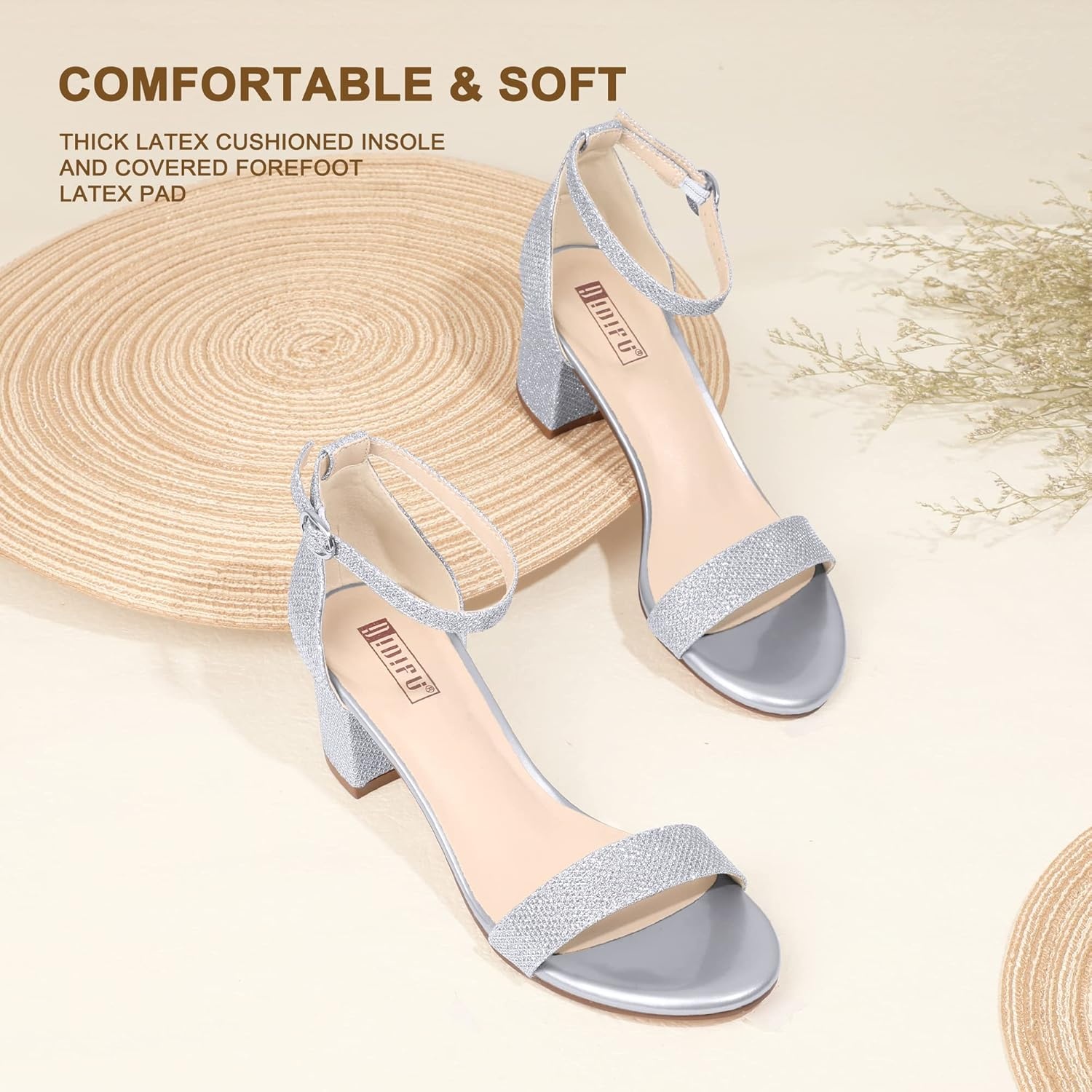 image:imageIDIFU Womens CookieLO Low Block Heels Chunky Sandals Ankle Strap Wedding Dress Pump ShoesCookielo Silver Glitter