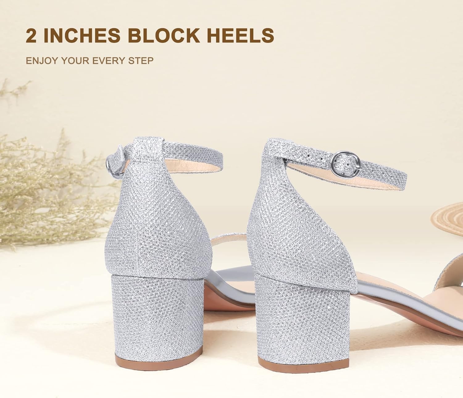 image:imageIDIFU Womens CookieLO Low Block Heels Chunky Sandals Ankle Strap Wedding Dress Pump ShoesCookielo Silver Glitter