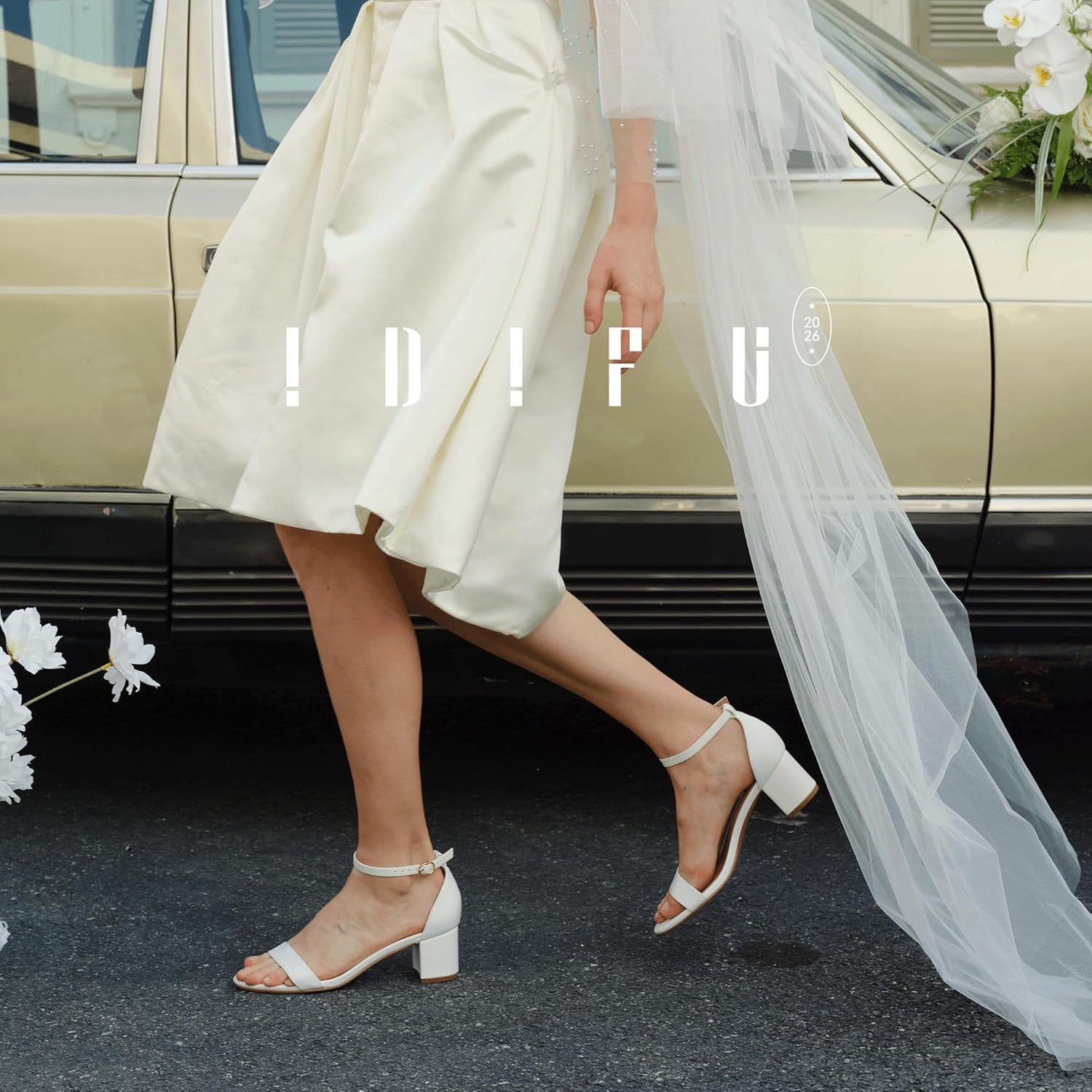 image:imageIDIFU Womens CookieLO Low Block Heels Chunky Sandals Ankle Strap Wedding Dress Pump ShoesCookielo White Pu