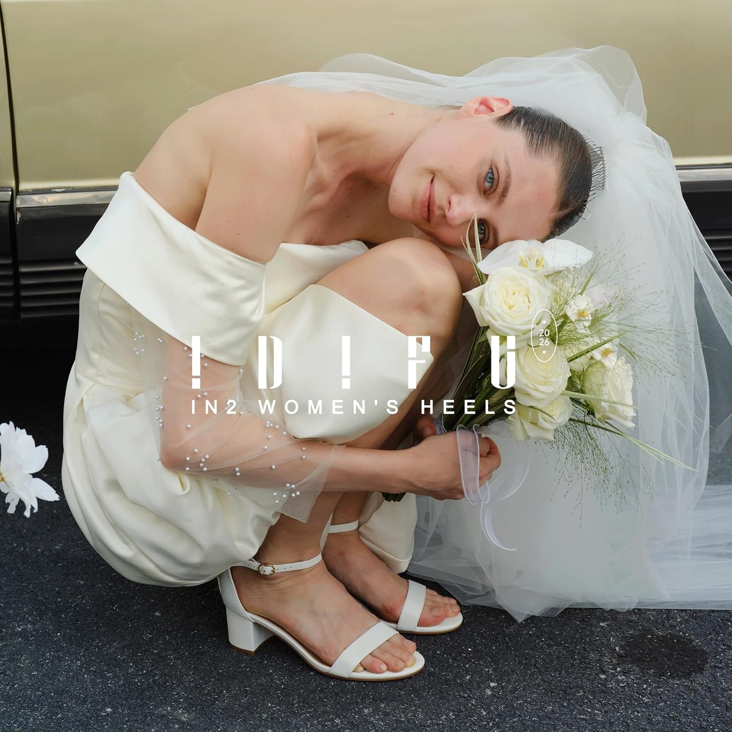 image:imageIDIFU Womens CookieLO Low Block Heels Chunky Sandals Ankle Strap Wedding Dress Pump ShoesCookielo White Pu