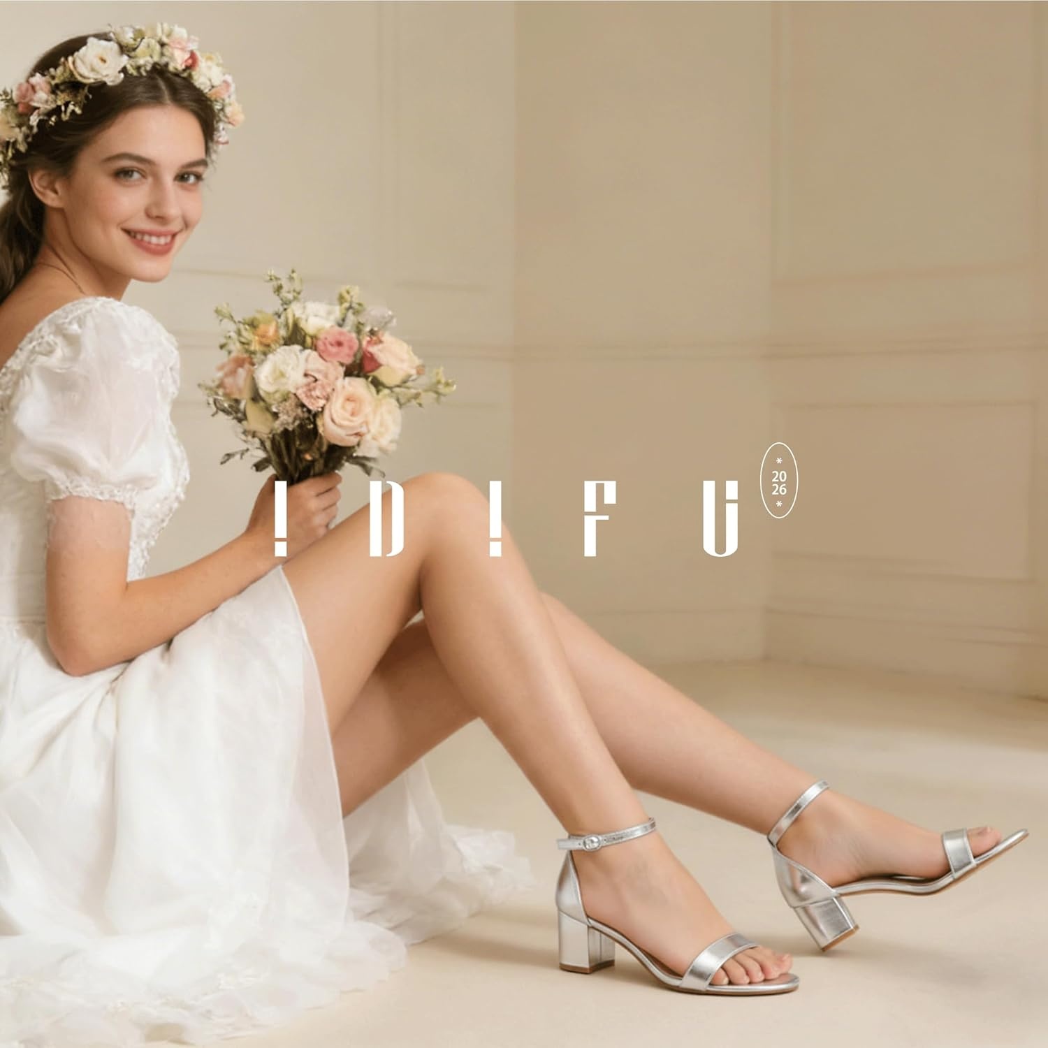 image:imageIDIFU Womens CookieLO Low Block Heels Chunky Sandals Ankle Strap Wedding Dress Pump ShoesSilver Pu