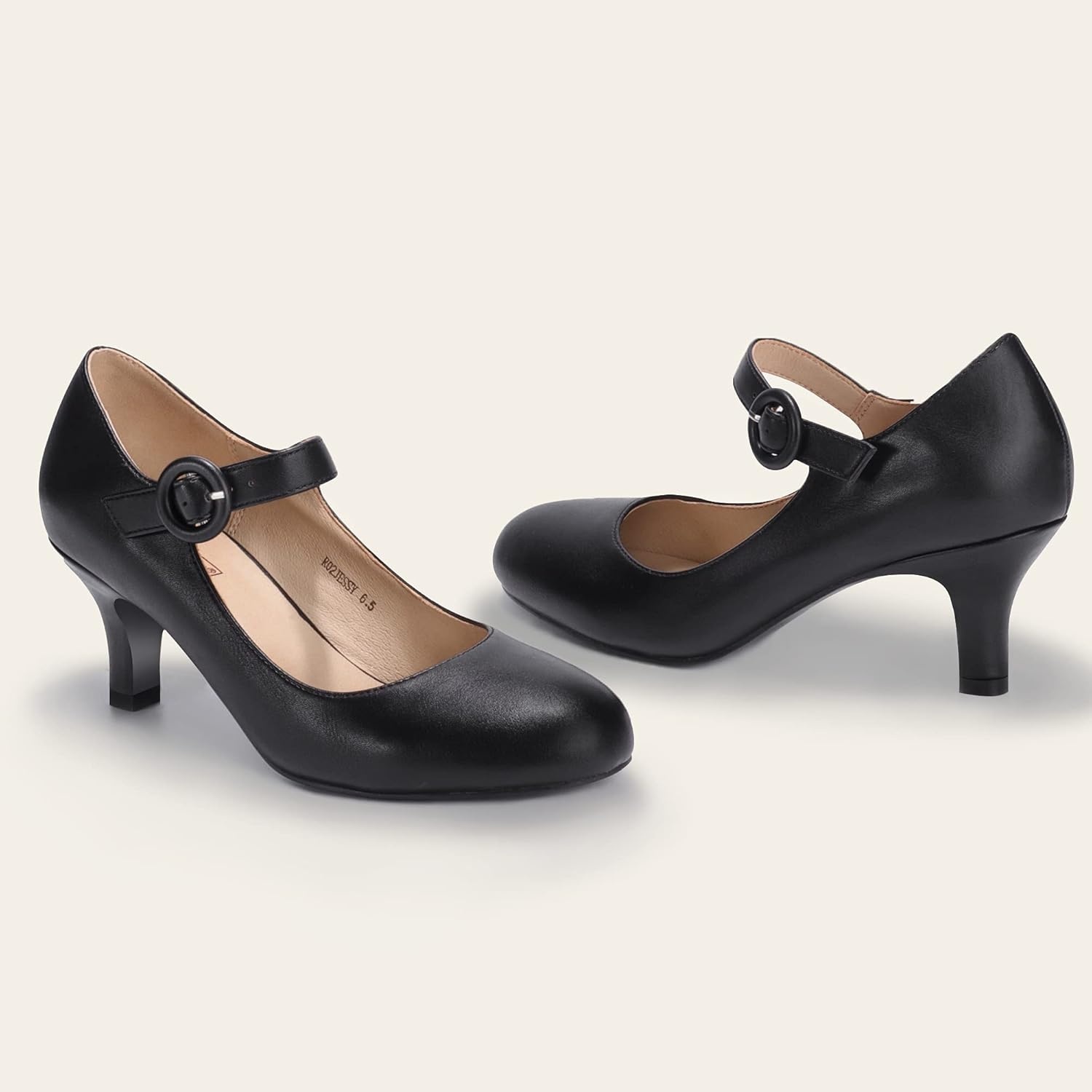 image:imageIDIFU Womens Jessy Dress Mary Jane Shoes Low Kitten Heels Closed Round Toe Office Work Wedding PumpsBlack Pu