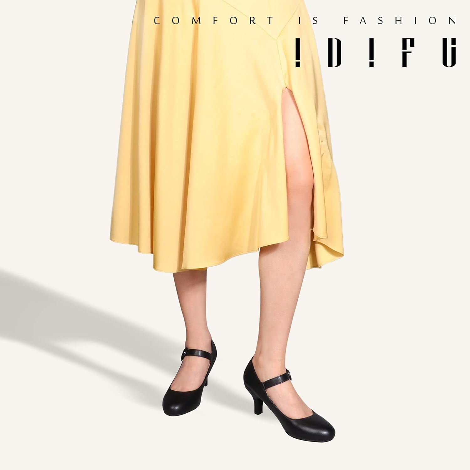 image:imageIDIFU Womens Jessy Dress Mary Jane Shoes Low Kitten Heels Closed Round Toe Office Work Wedding PumpsBlack Pu