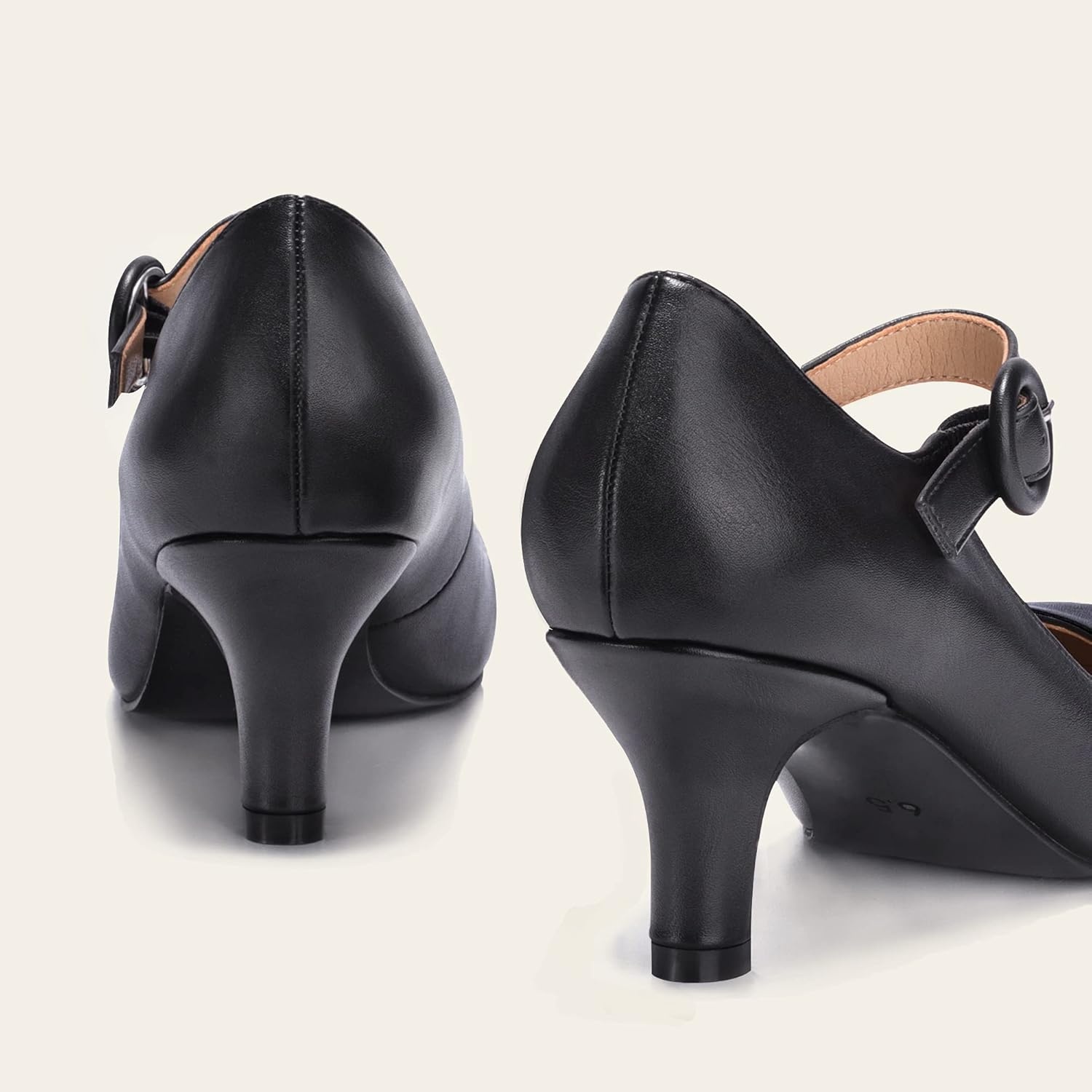 image:imageIDIFU Womens Jessy Dress Mary Jane Shoes Low Kitten Heels Closed Round Toe Office Work Wedding PumpsBlack Pu