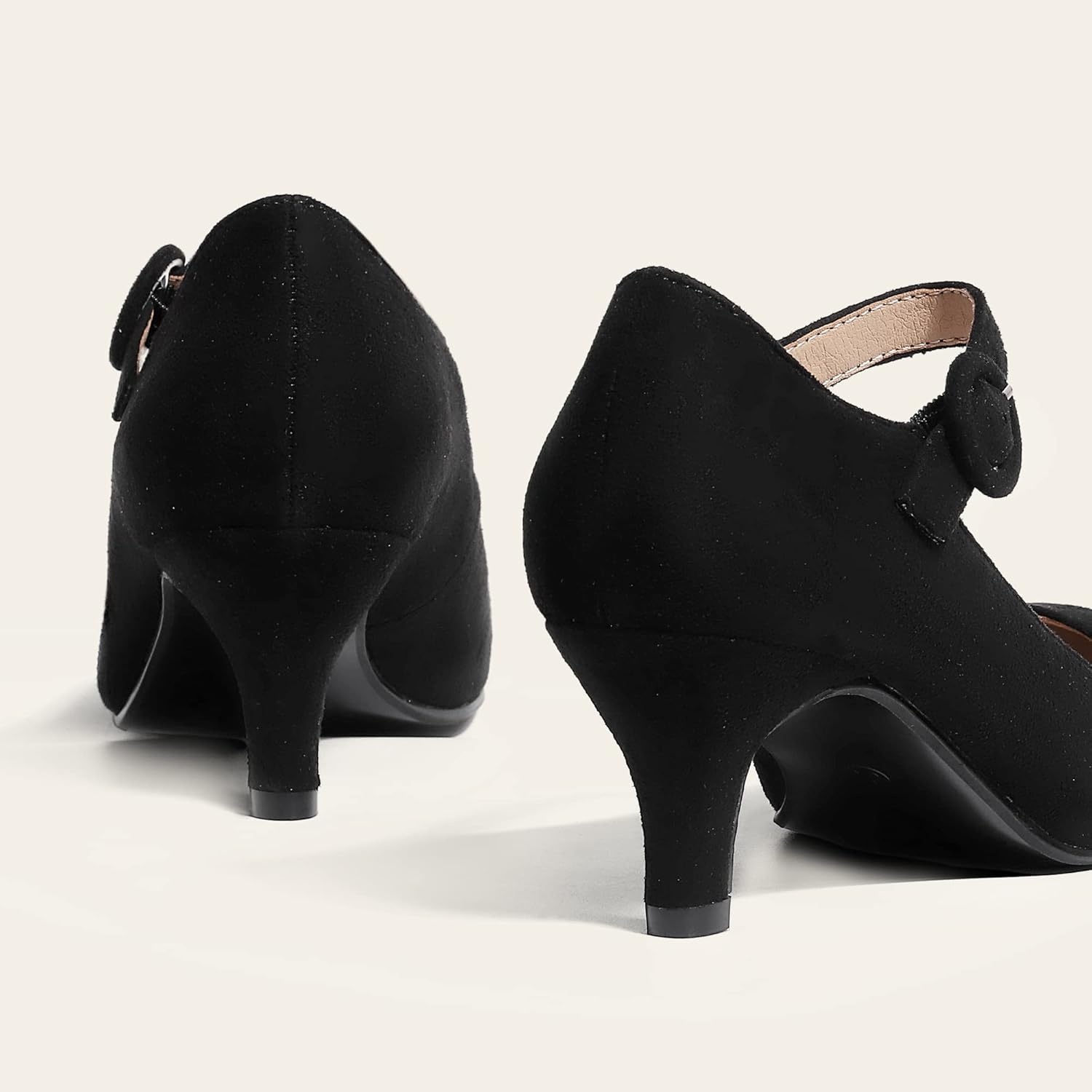 image:imageIDIFU Womens Jessy Dress Mary Jane Shoes Low Kitten Heels Closed Round Toe Office Work Wedding PumpsBlack Suede