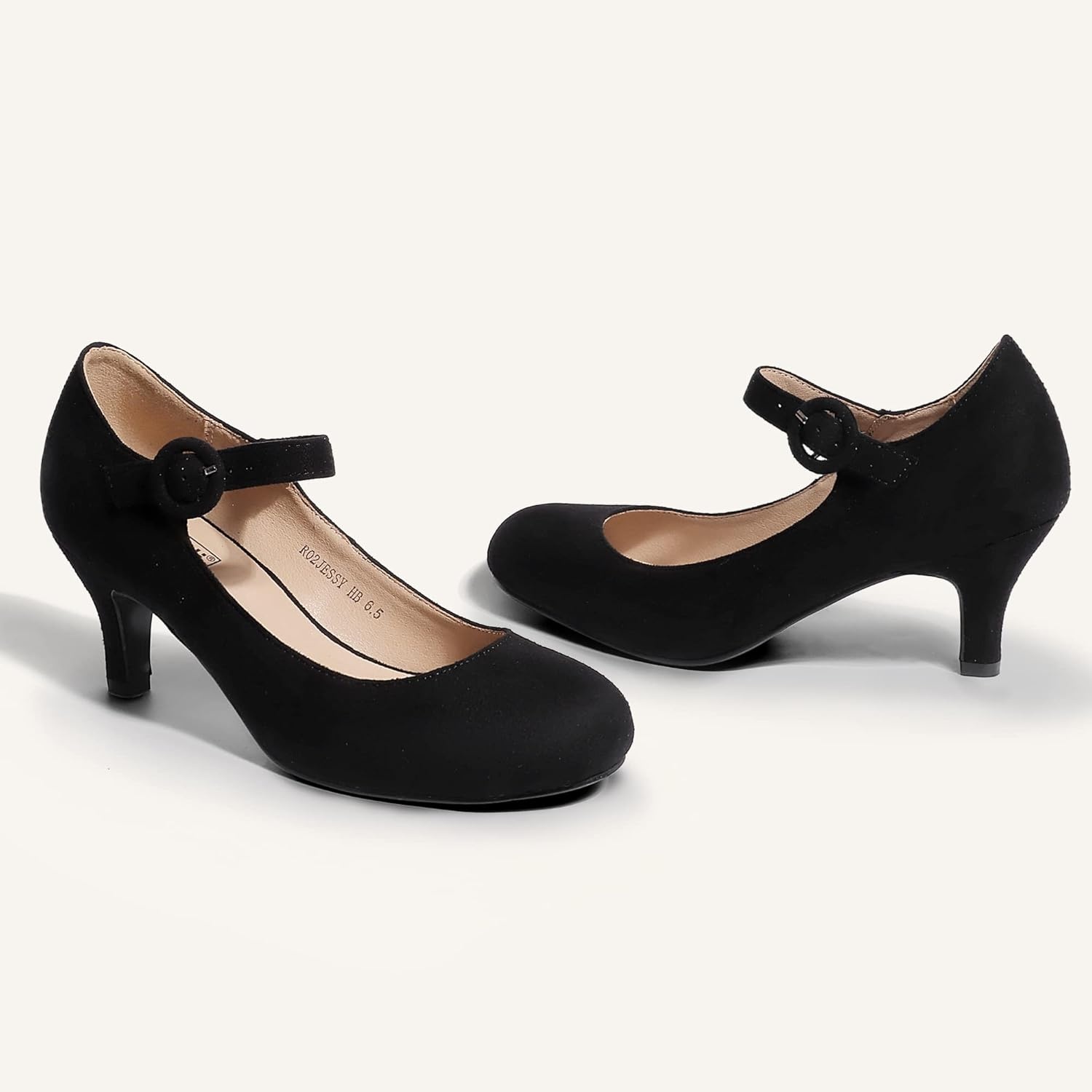 image:imageIDIFU Womens Jessy Dress Mary Jane Shoes Low Kitten Heels Closed Round Toe Office Work Wedding PumpsBlack Suede