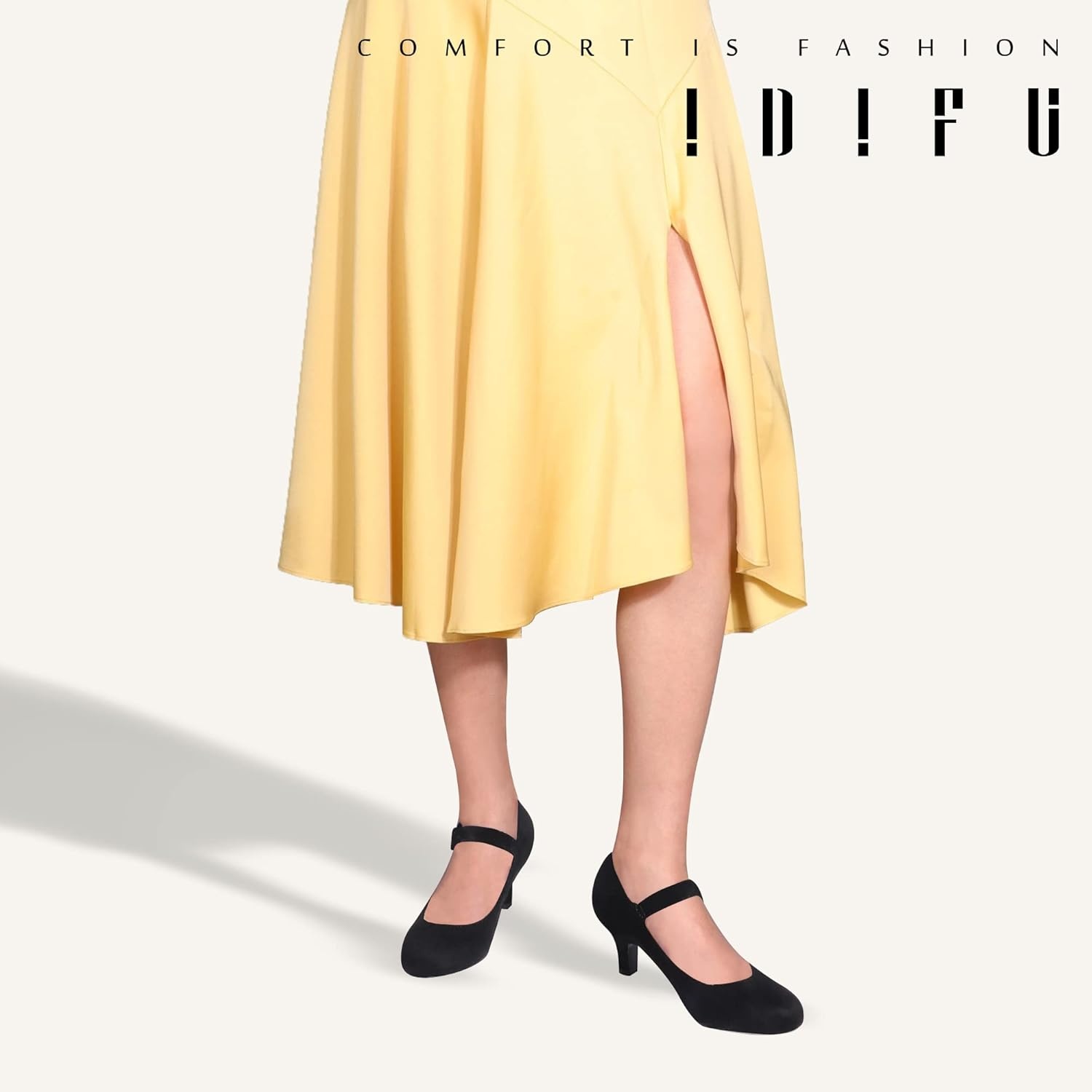 image:imageIDIFU Womens Jessy Dress Mary Jane Shoes Low Kitten Heels Closed Round Toe Office Work Wedding PumpsBlack Suede