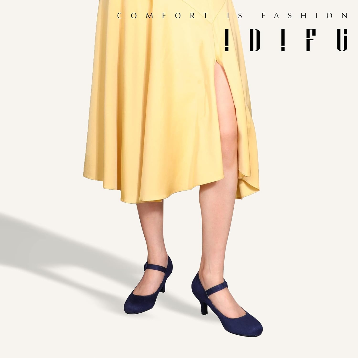 image:imageIDIFU Womens Jessy Dress Mary Jane Shoes Low Kitten Heels Closed Round Toe Office Work Wedding PumpsBlue Suede