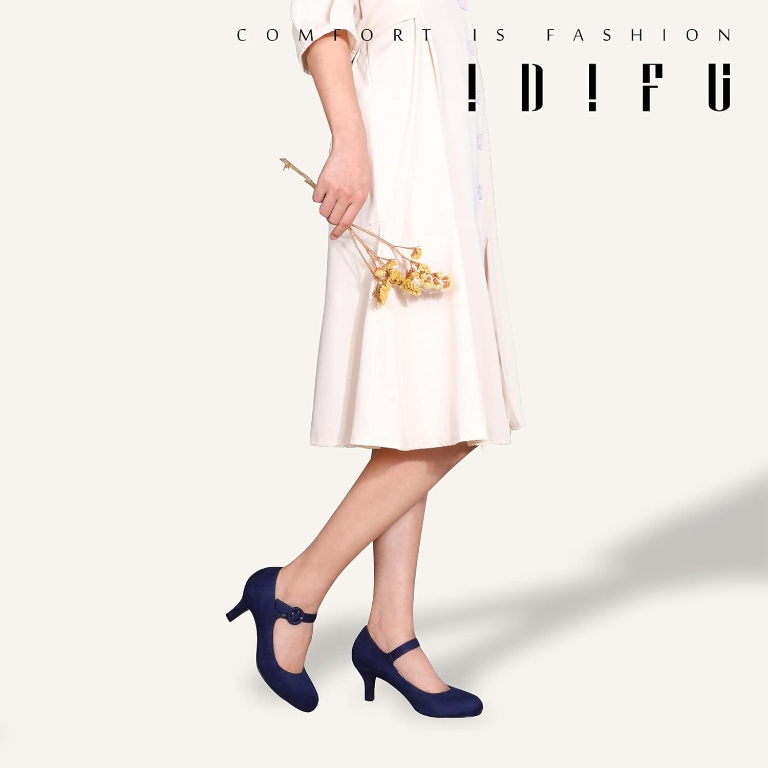 image:imageIDIFU Womens Jessy Dress Mary Jane Shoes Low Kitten Heels Closed Round Toe Office Work Wedding PumpsBlue Suede