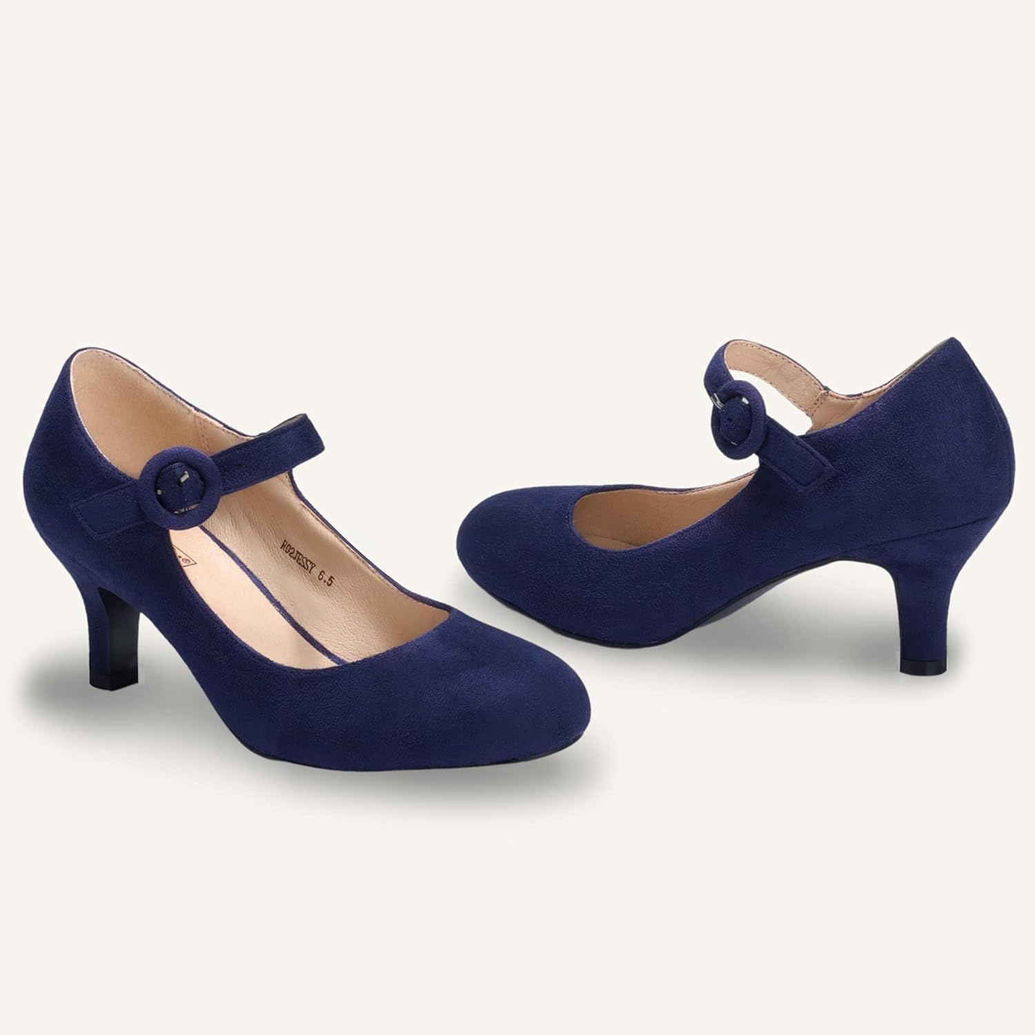 image:imageIDIFU Womens Jessy Dress Mary Jane Shoes Low Kitten Heels Closed Round Toe Office Work Wedding PumpsBlue Suede