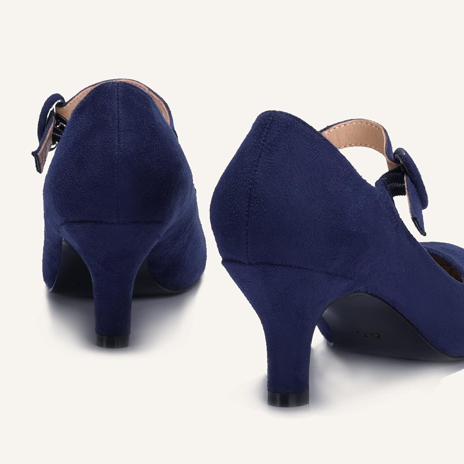 image:imageIDIFU Womens Jessy Dress Mary Jane Shoes Low Kitten Heels Closed Round Toe Office Work Wedding PumpsBlue Suede