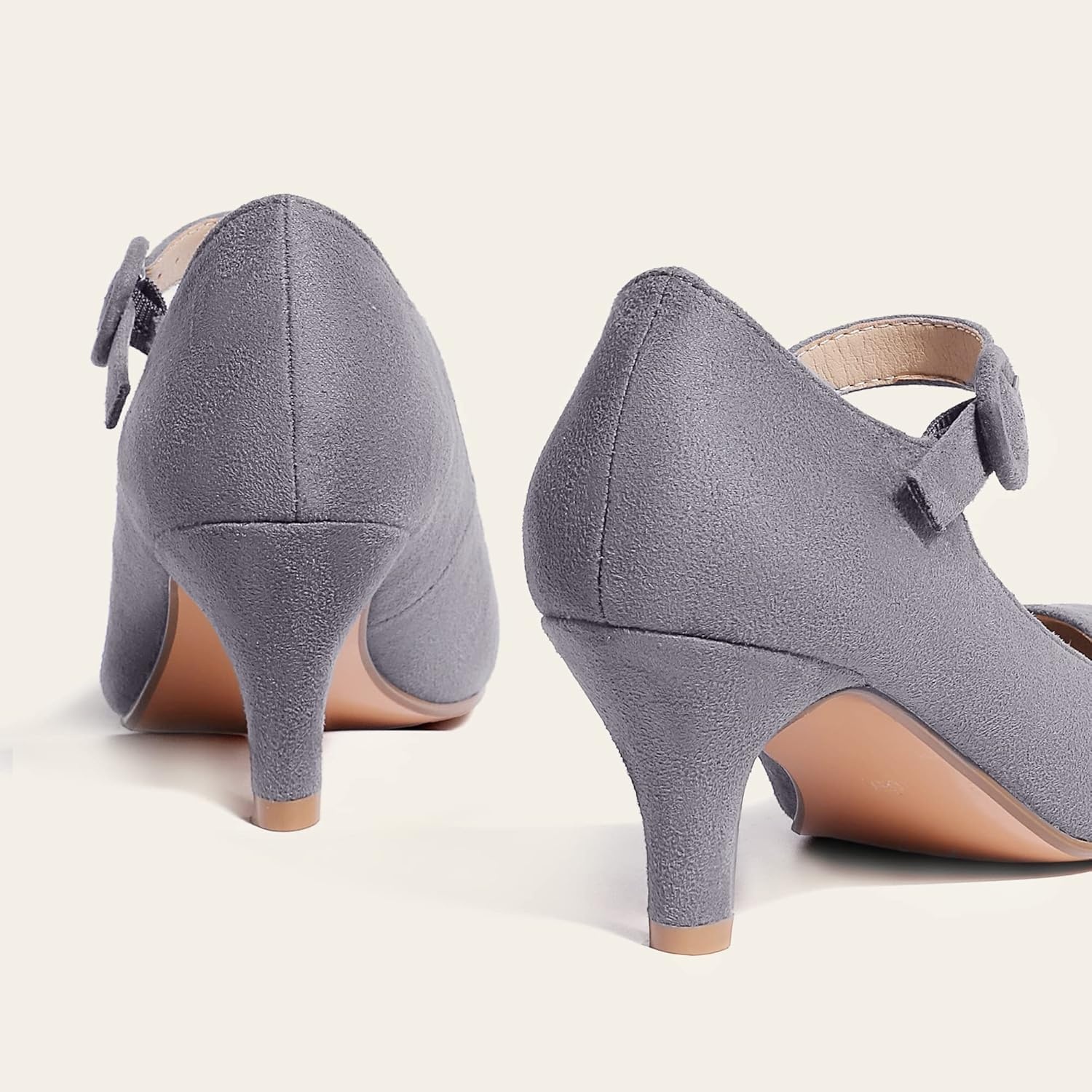 image:imageIDIFU Womens Jessy Dress Mary Jane Shoes Low Kitten Heels Closed Round Toe Office Work Wedding PumpsGray Suede
