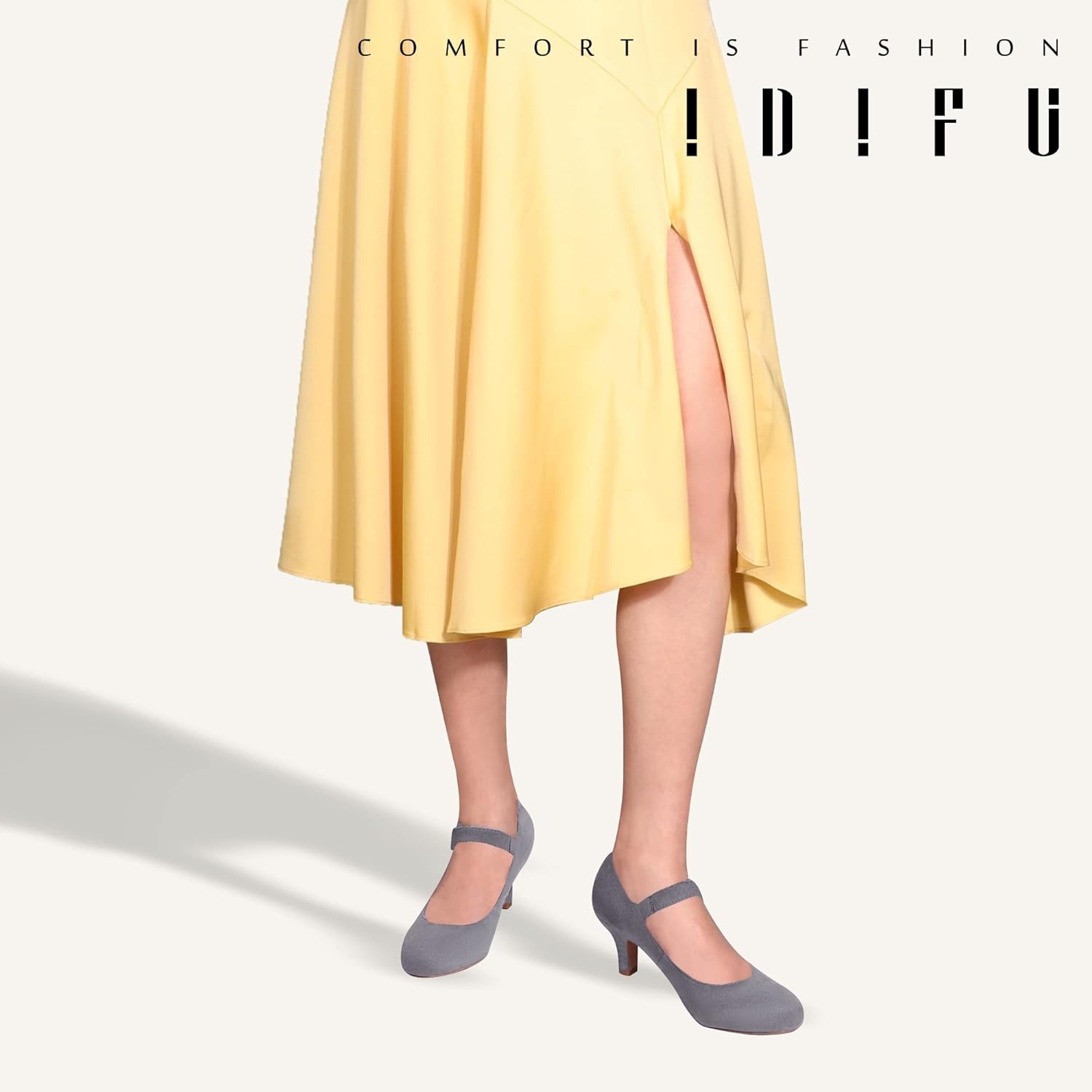 image:imageIDIFU Womens Jessy Dress Mary Jane Shoes Low Kitten Heels Closed Round Toe Office Work Wedding PumpsGray Suede