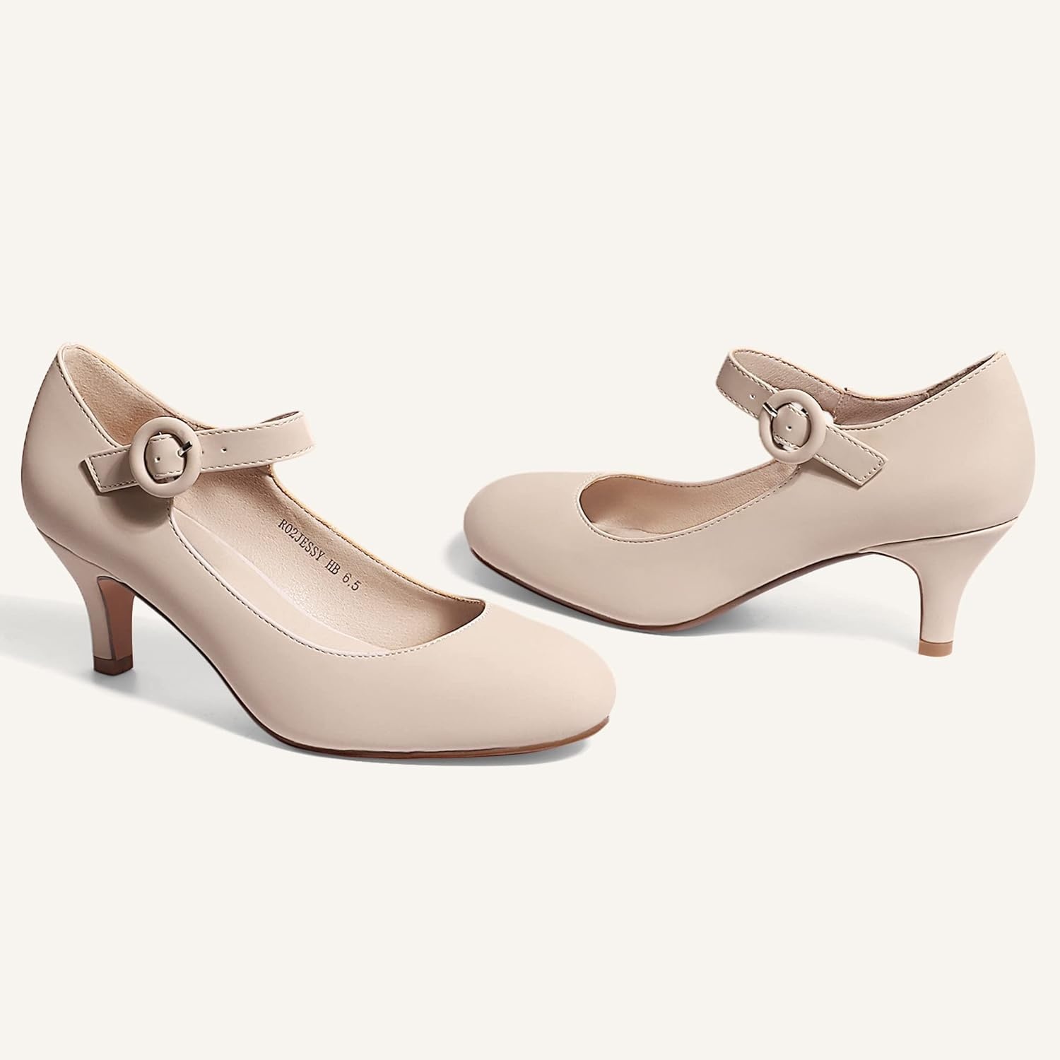 image:imageIDIFU Womens Jessy Dress Mary Jane Shoes Low Kitten Heels Closed Round Toe Office Work Wedding PumpsNude Nubuck