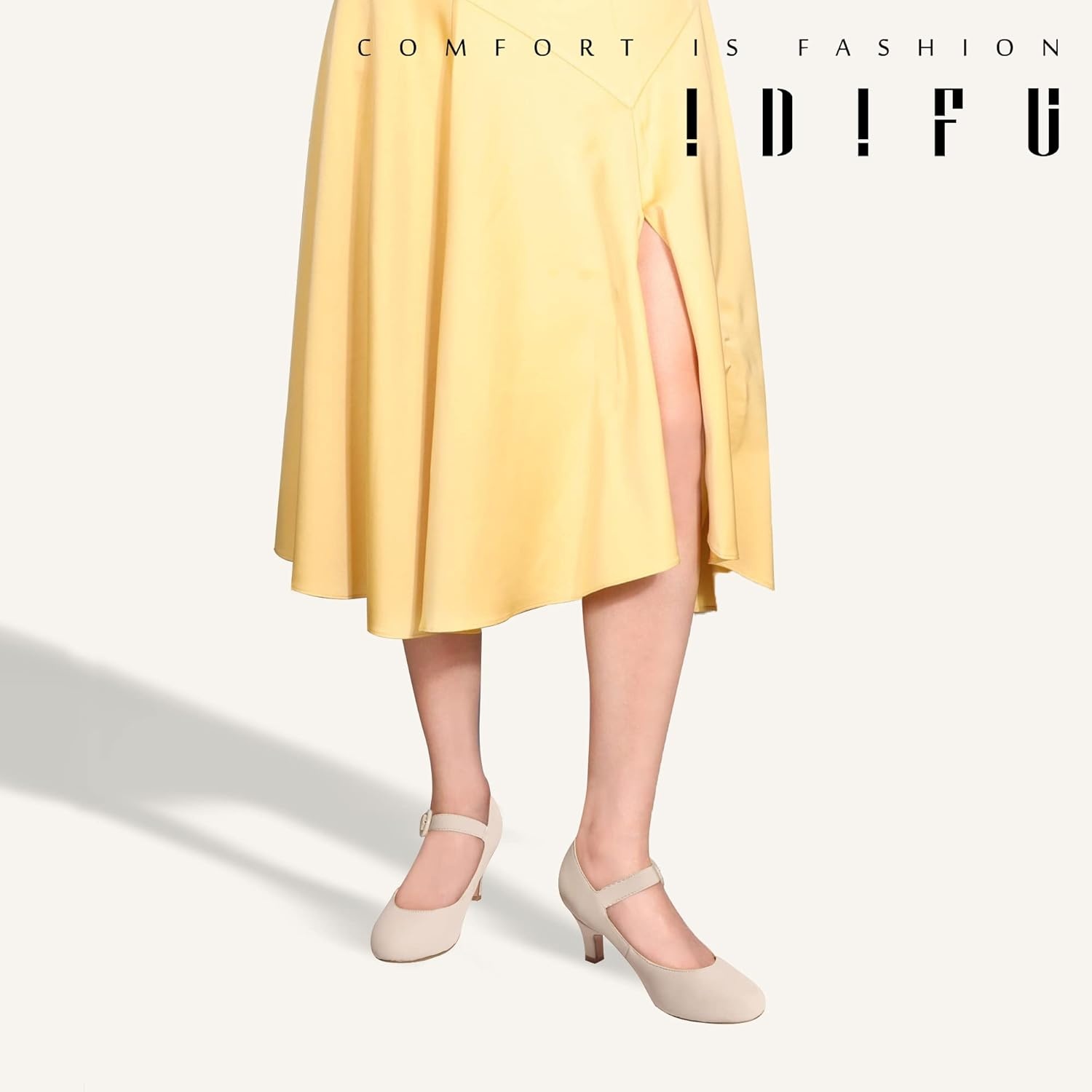 image:imageIDIFU Womens Jessy Dress Mary Jane Shoes Low Kitten Heels Closed Round Toe Office Work Wedding PumpsNude Nubuck