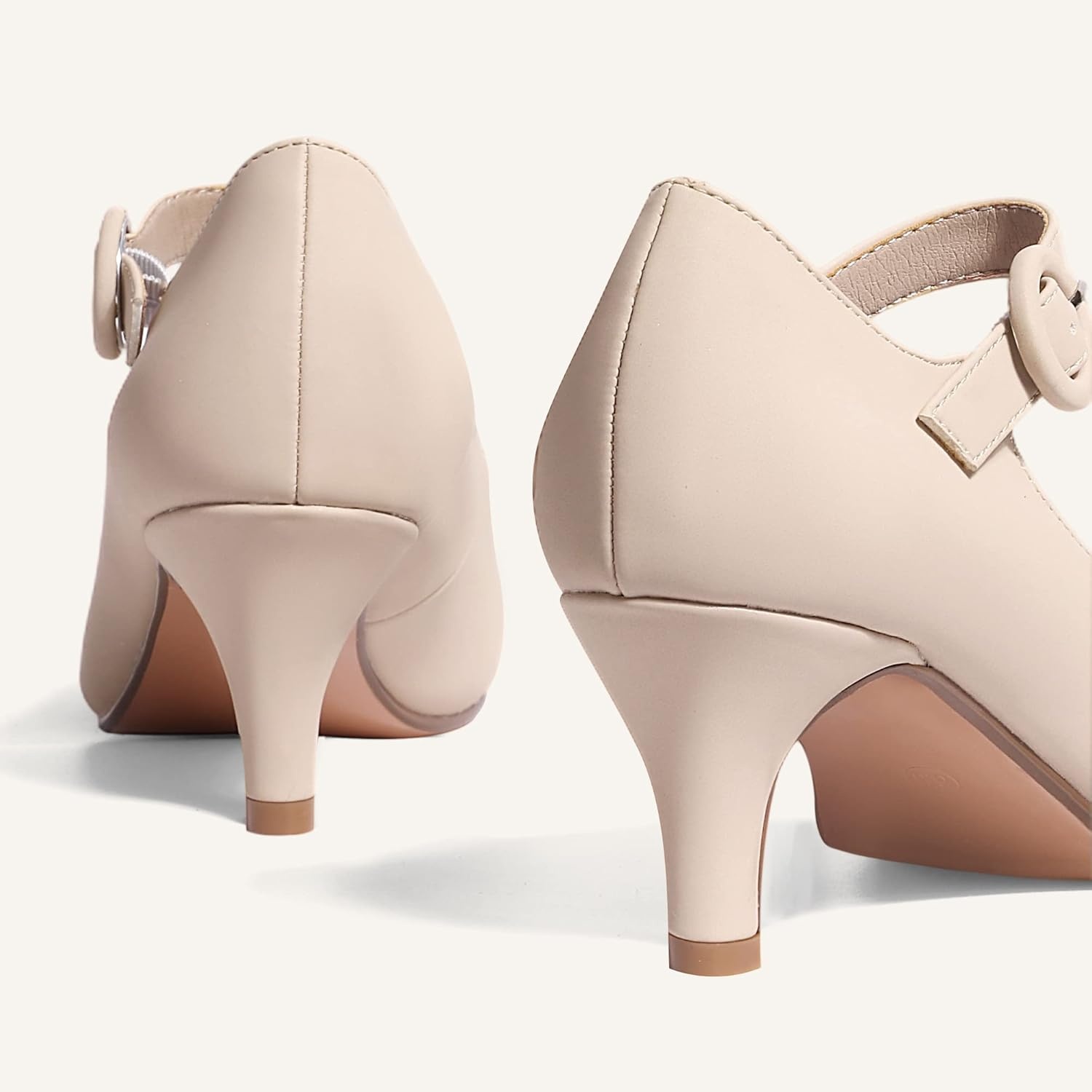 image:imageIDIFU Womens Jessy Dress Mary Jane Shoes Low Kitten Heels Closed Round Toe Office Work Wedding PumpsNude Nubuck