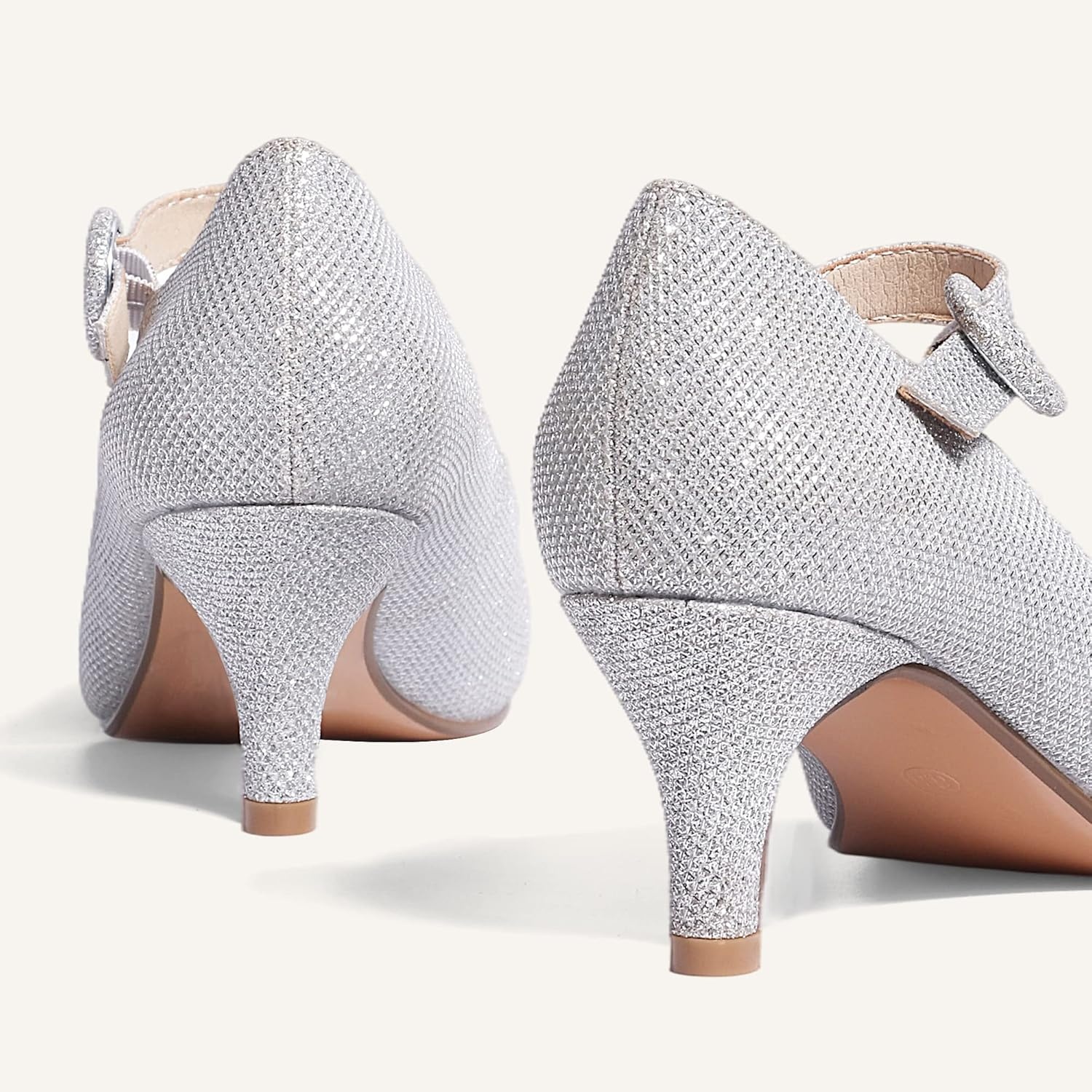 image:imageIDIFU Womens Jessy Dress Mary Jane Shoes Low Kitten Heels Closed Round Toe Office Work Wedding PumpsSilver Glitter