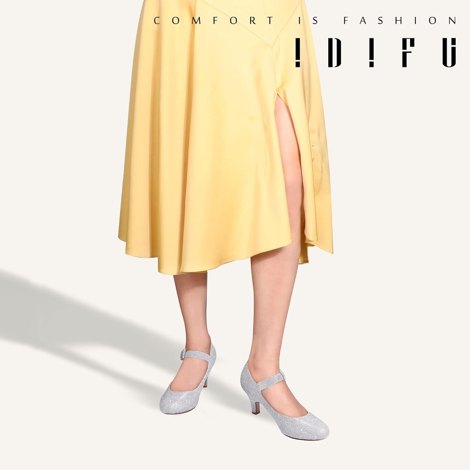 image:imageIDIFU Womens Jessy Dress Mary Jane Shoes Low Kitten Heels Closed Round Toe Office Work Wedding PumpsSilver Glitter