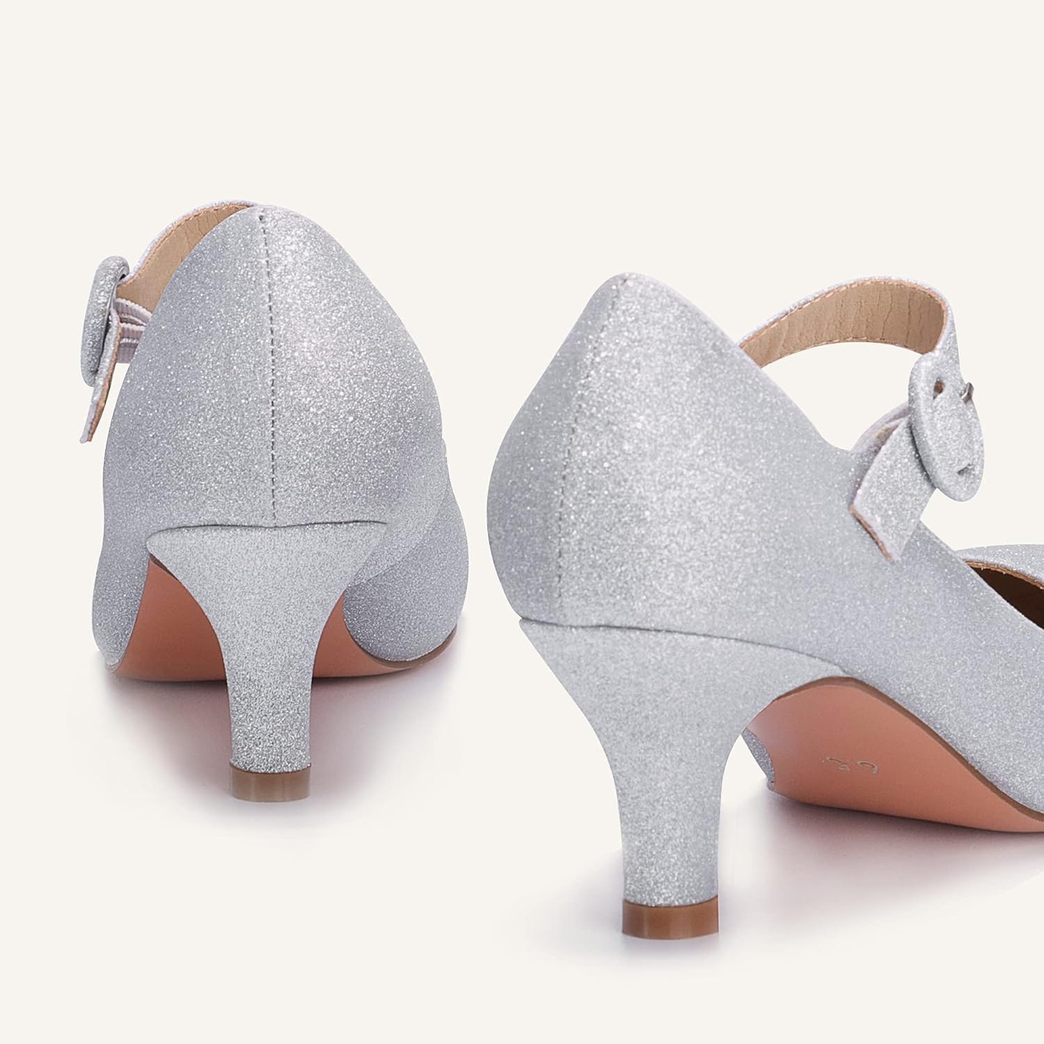 image:imageIDIFU Womens Jessy Dress Mary Jane Shoes Low Kitten Heels Closed Round Toe Office Work Wedding PumpsSilver Shiny