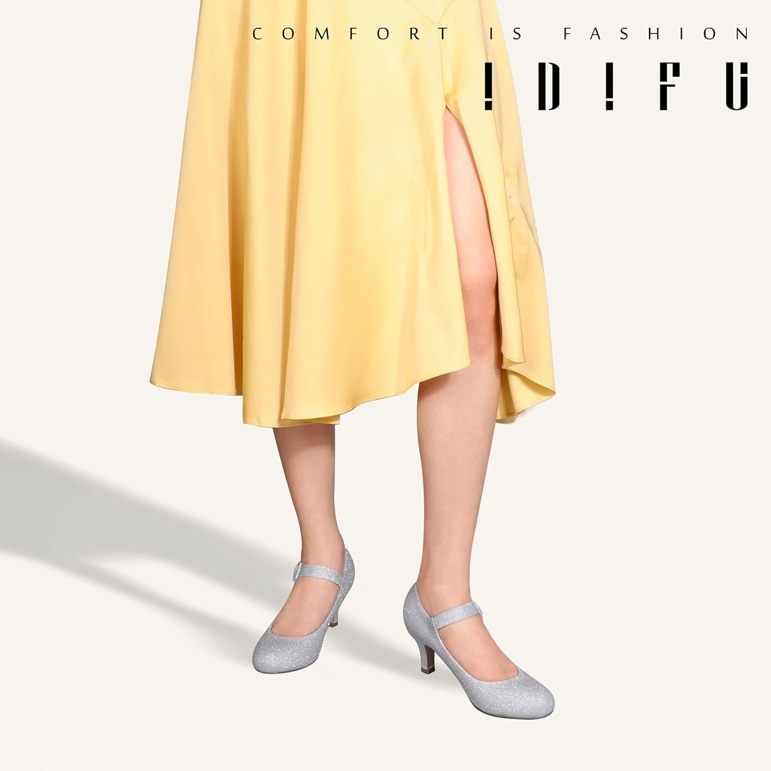 image:imageIDIFU Womens Jessy Dress Mary Jane Shoes Low Kitten Heels Closed Round Toe Office Work Wedding PumpsSilver Shiny