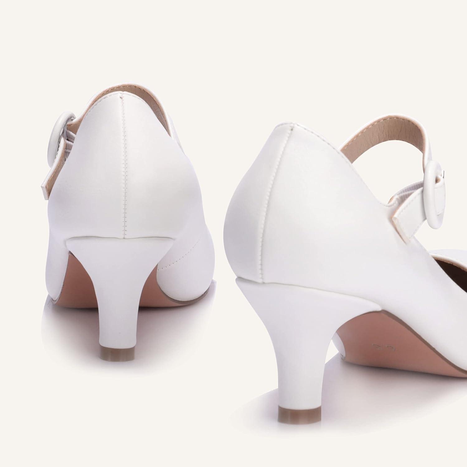 image:imageIDIFU Womens Jessy Dress Mary Jane Shoes Low Kitten Heels Closed Round Toe Office Work Wedding PumpsWhite Pu