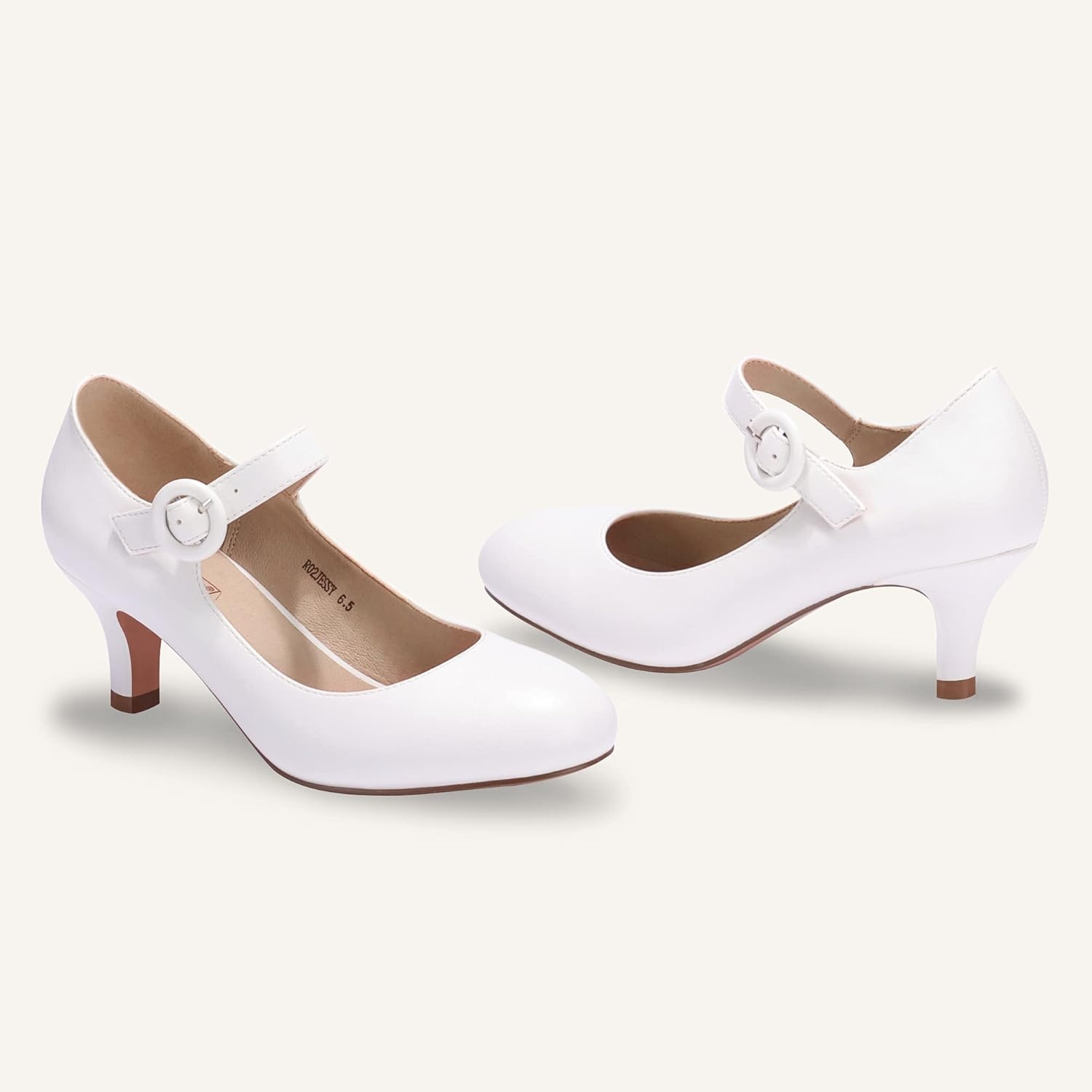 image:imageIDIFU Womens Jessy Dress Mary Jane Shoes Low Kitten Heels Closed Round Toe Office Work Wedding PumpsWhite Pu