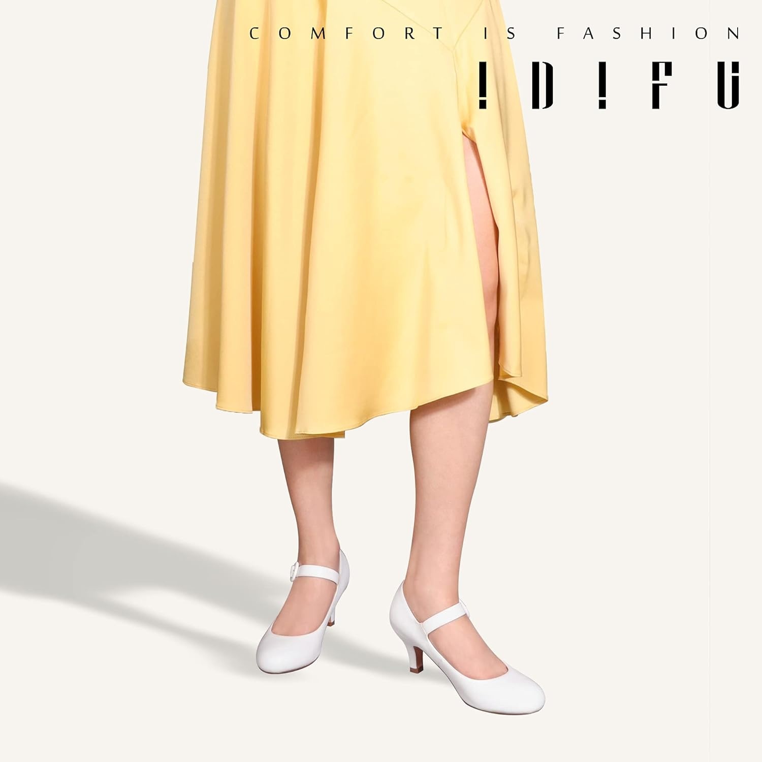 image:imageIDIFU Womens Jessy Dress Mary Jane Shoes Low Kitten Heels Closed Round Toe Office Work Wedding PumpsWhite Pu