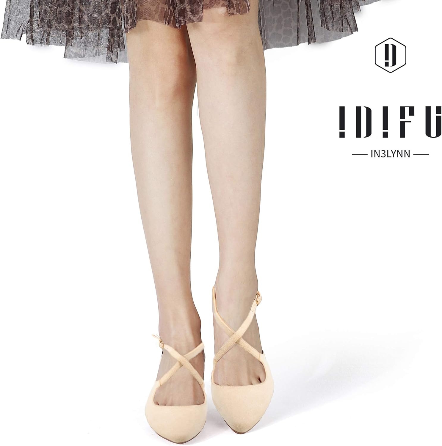 image:imageIDIFU Womens Lynn Dress Low Heeled Pumps Closed Pointed Toe Block Chunky Heel Cross Strap Wedding Bridal Party Office ShoesNude Suede