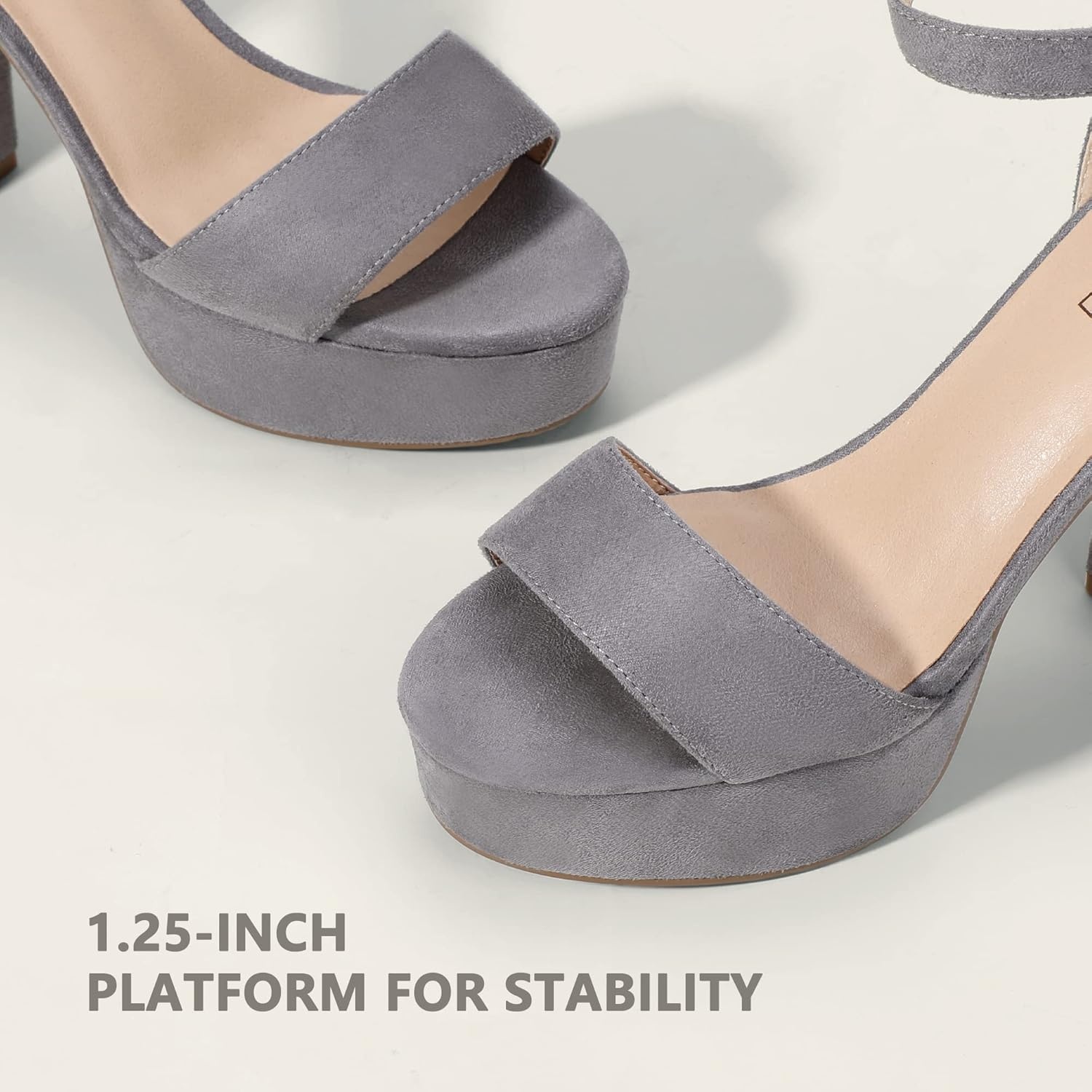 image:imageIDIFU Womens Platform Chunky High Heel Sexy Sandals Ankle Strap Open Toe Heeled Shoes for Wedding Party EveningGray Suede