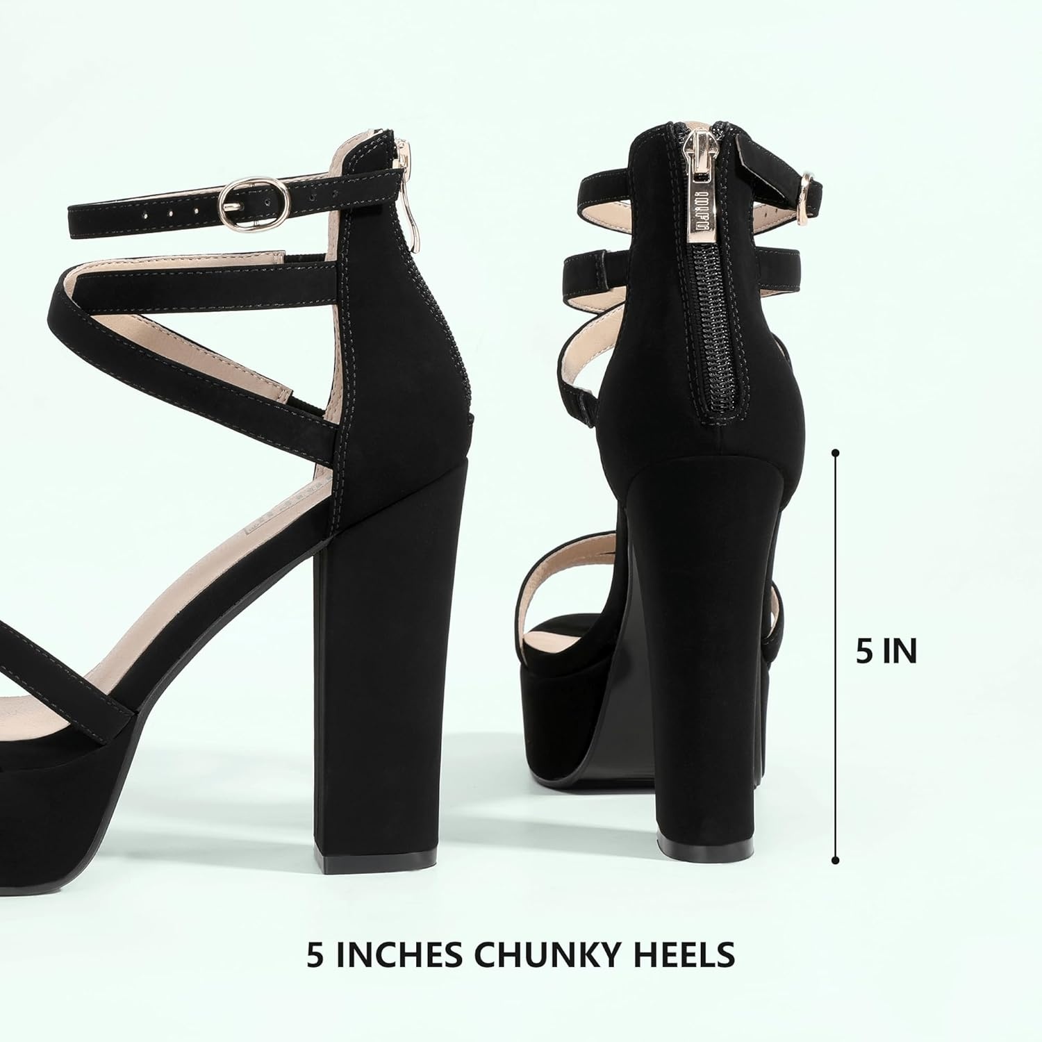 image:imageIDIFU Womens Platform Chunky High Heels Dress Sandals Open Toe Ankle Strap Strappy Wedding Bridal Party Dance Shoes For Women BrideM Black Nubuck